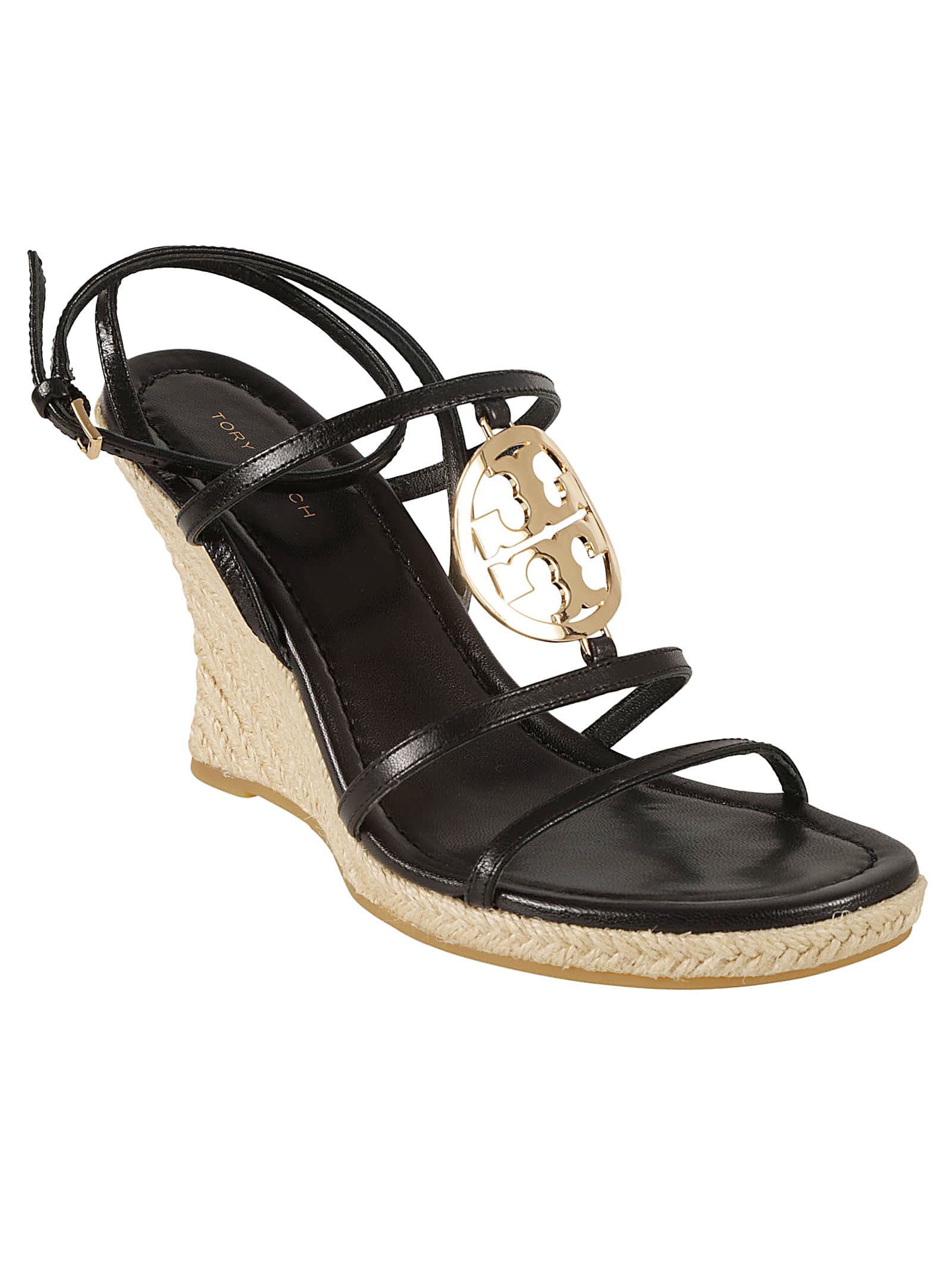 Shop Tory Burch Capri Miller Wedge Espadrillas In Black/gold