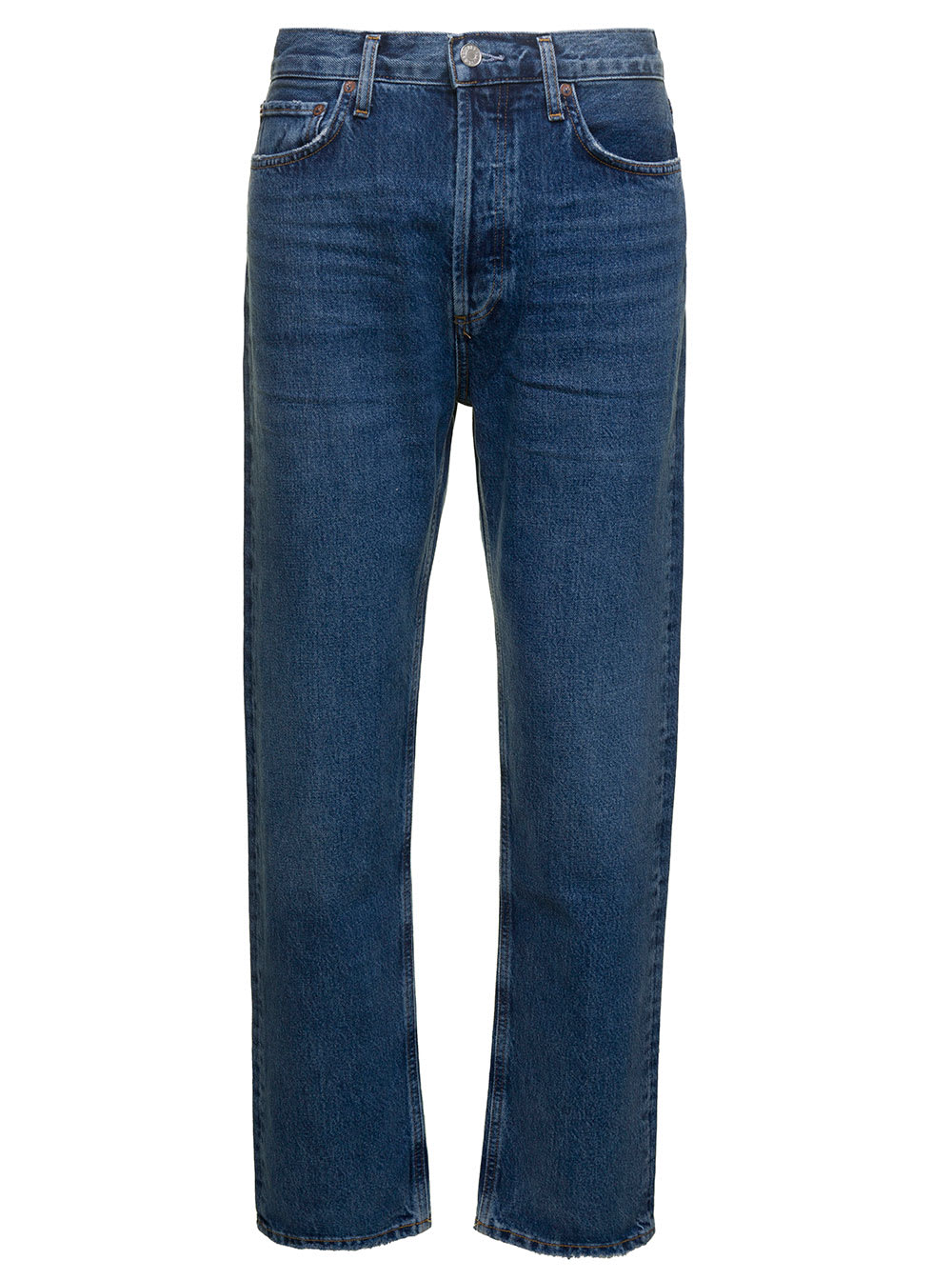 AGOLDE 90S BLUE FIVE-POCKET STYLE STRAIGHT JEANS IN COTTON DENIM WOMAN