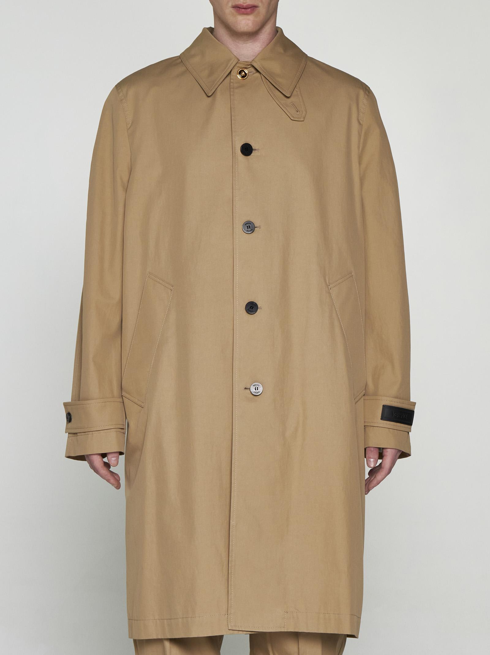 Shop Versace Straight Buttoned Coat In Champagne
