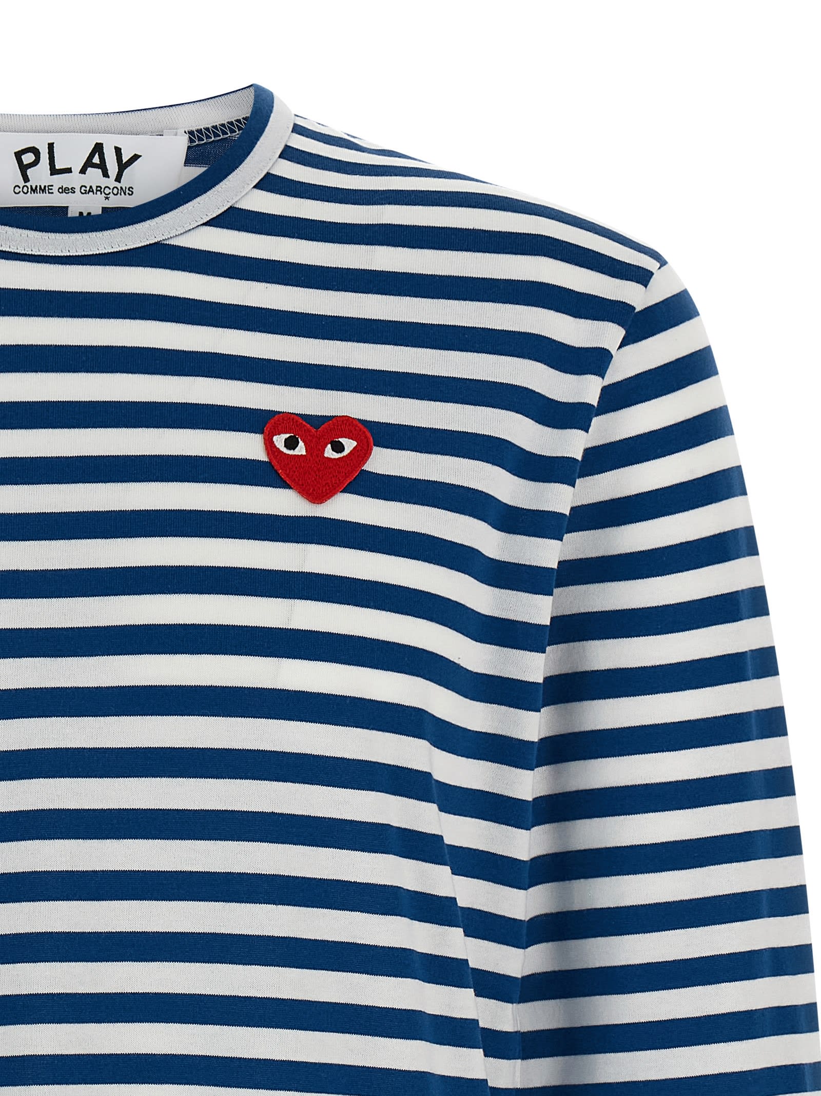 Comme Des Garçons Play Striped Long Sleeve Crew Neck T-shirt In Blue