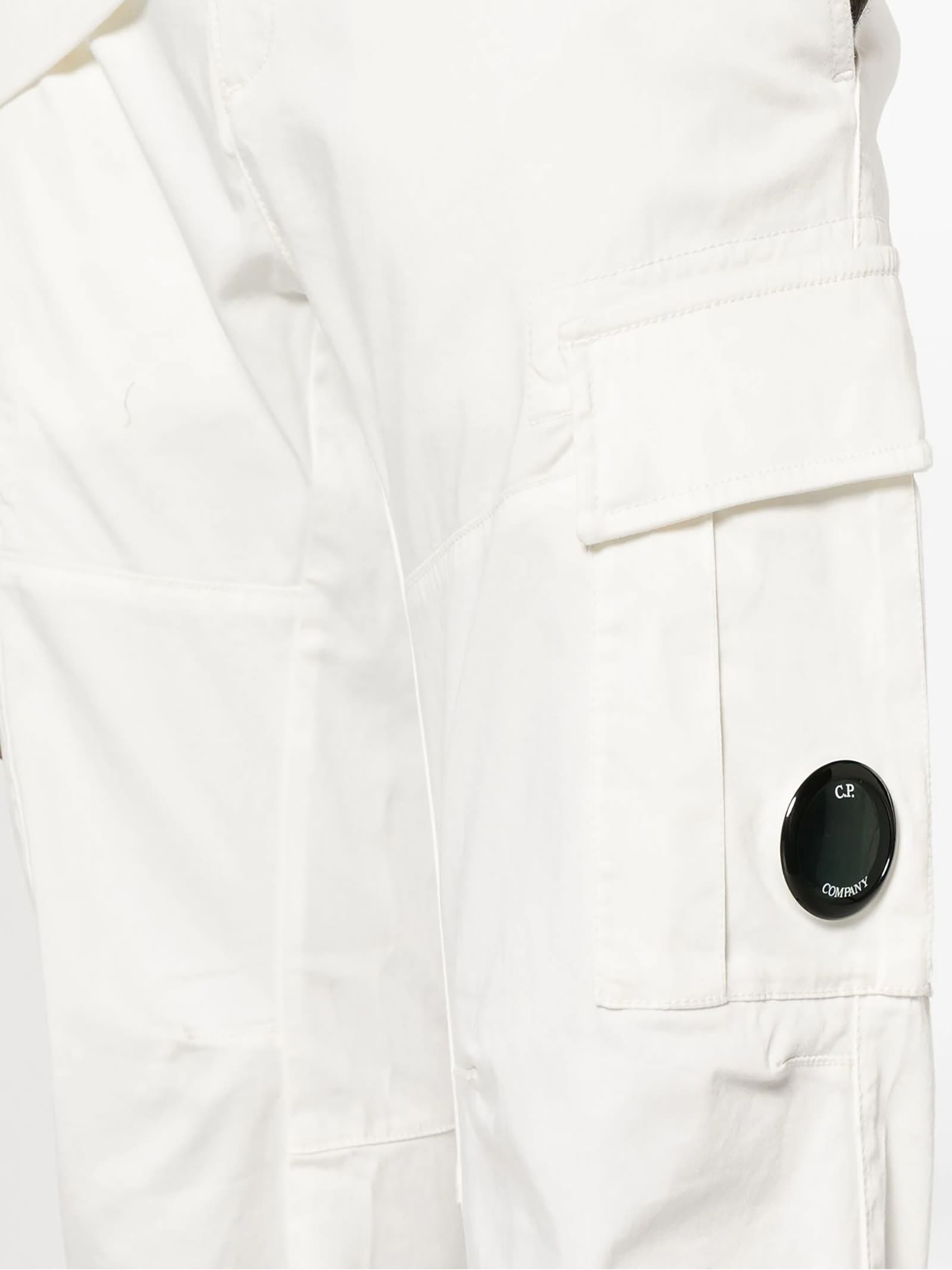 Shop C.p. Company White Stretch-cotton Cargo Trousers In Gauze White