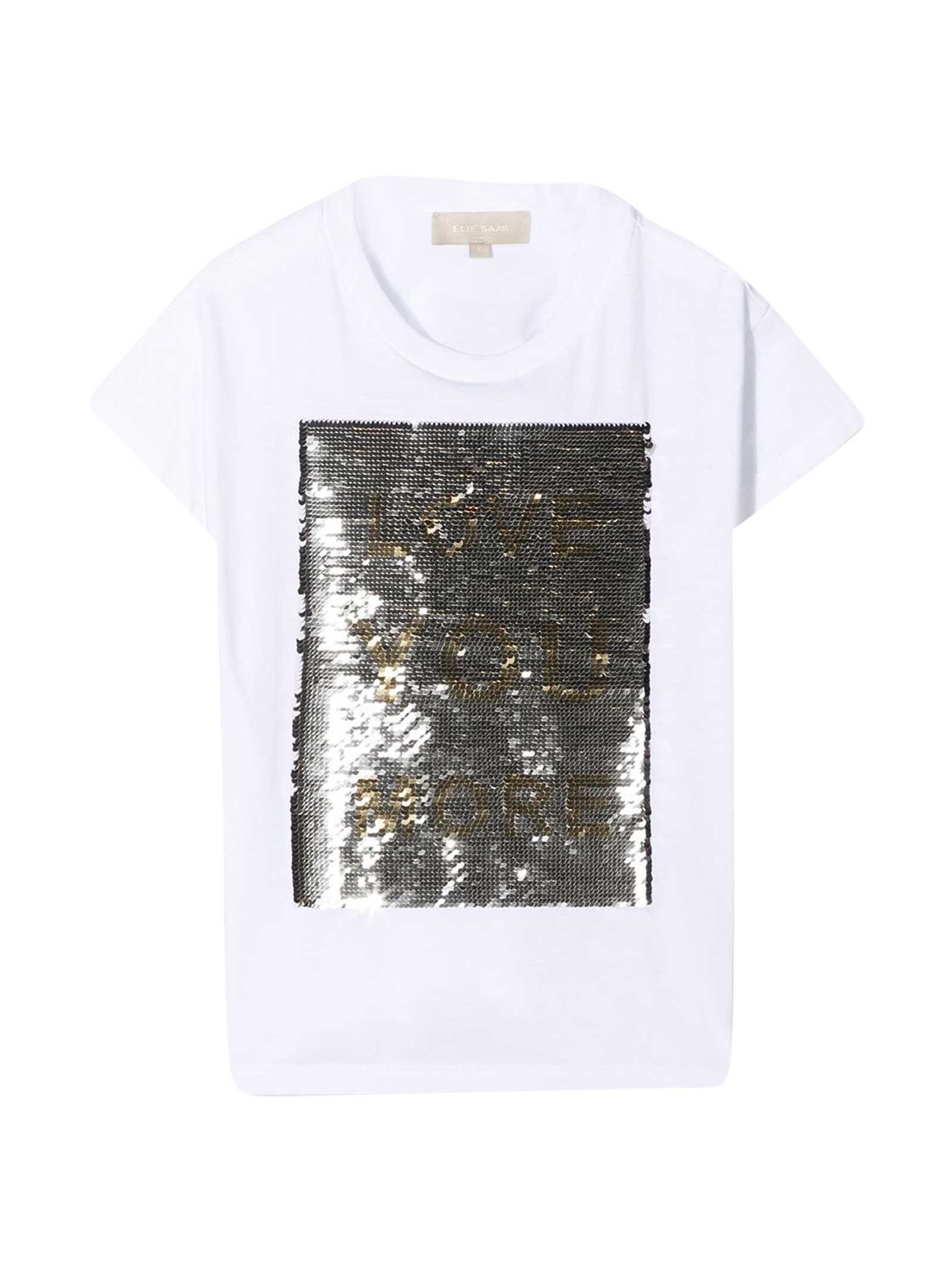 Elie Saab White T-shirt With Gold Paillettes