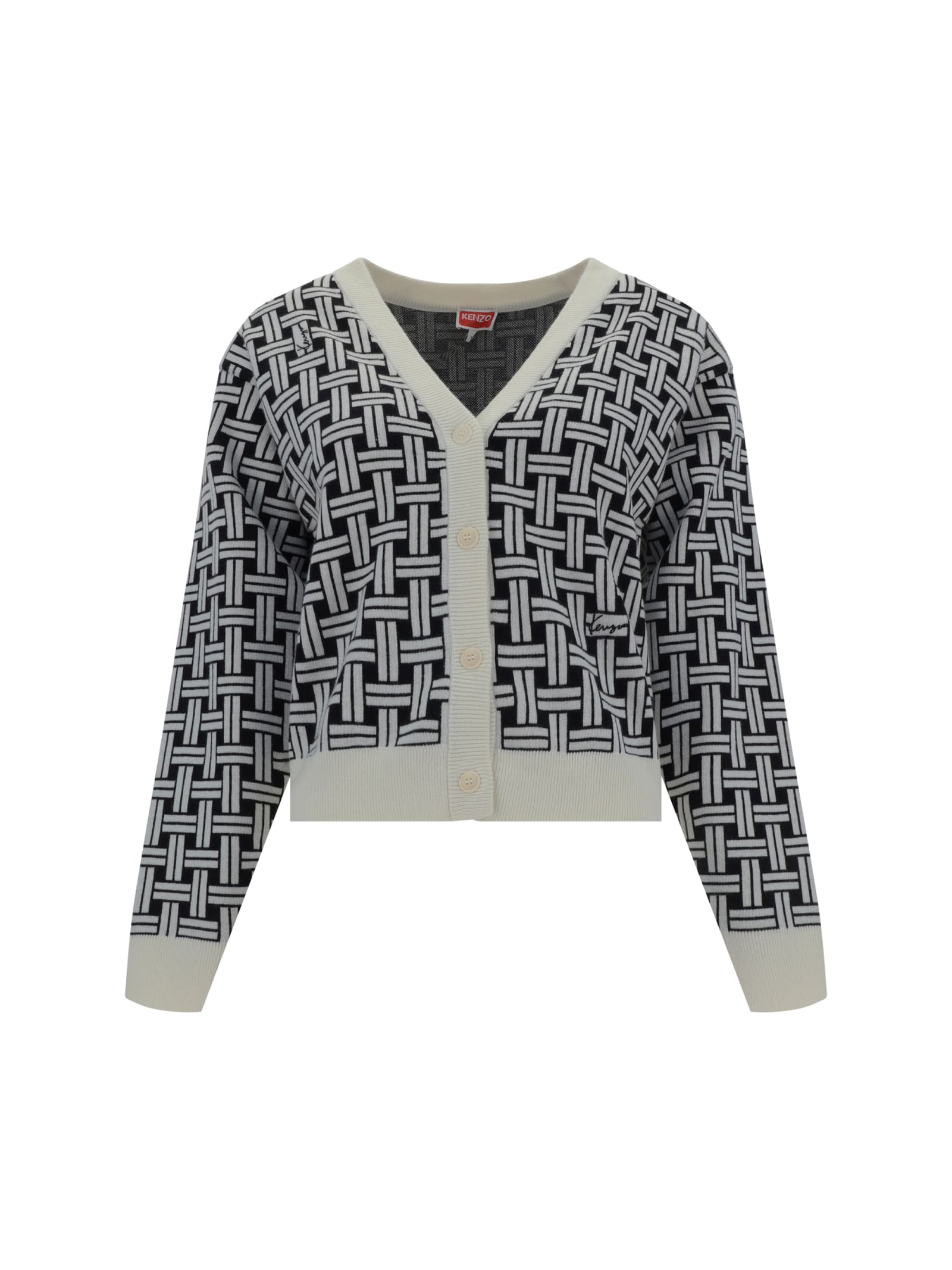 Shop Kenzo Weave Cardigan In Off White