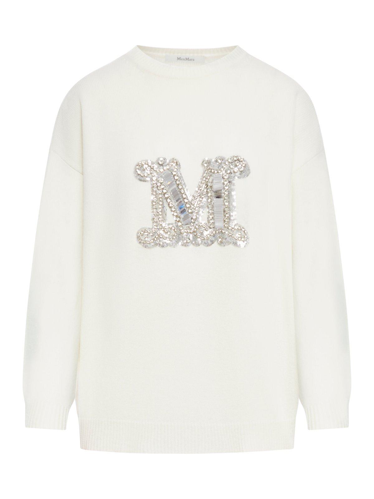 Shop Max Mara Logo Embroidered Knitted Jumper In Bianco