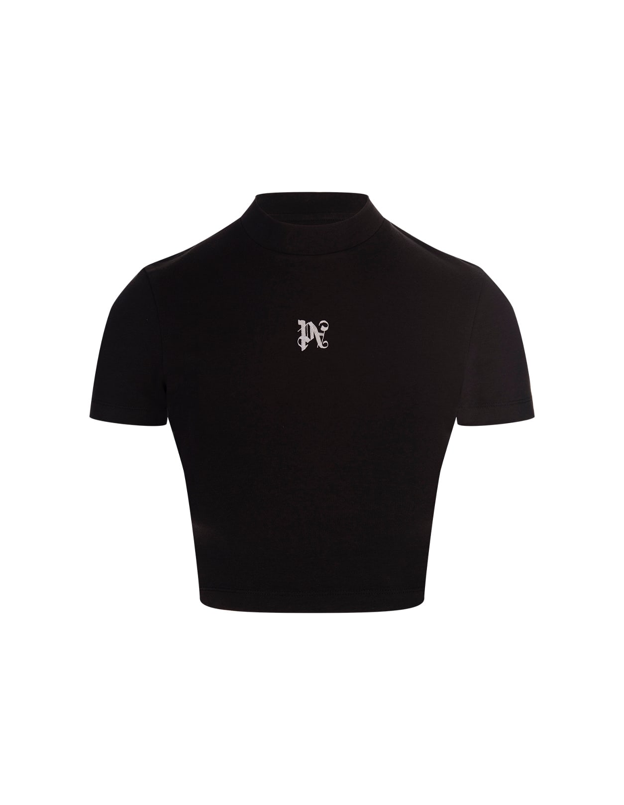 Palm Angels Black Crop Top With Contrasting Pa Monogram