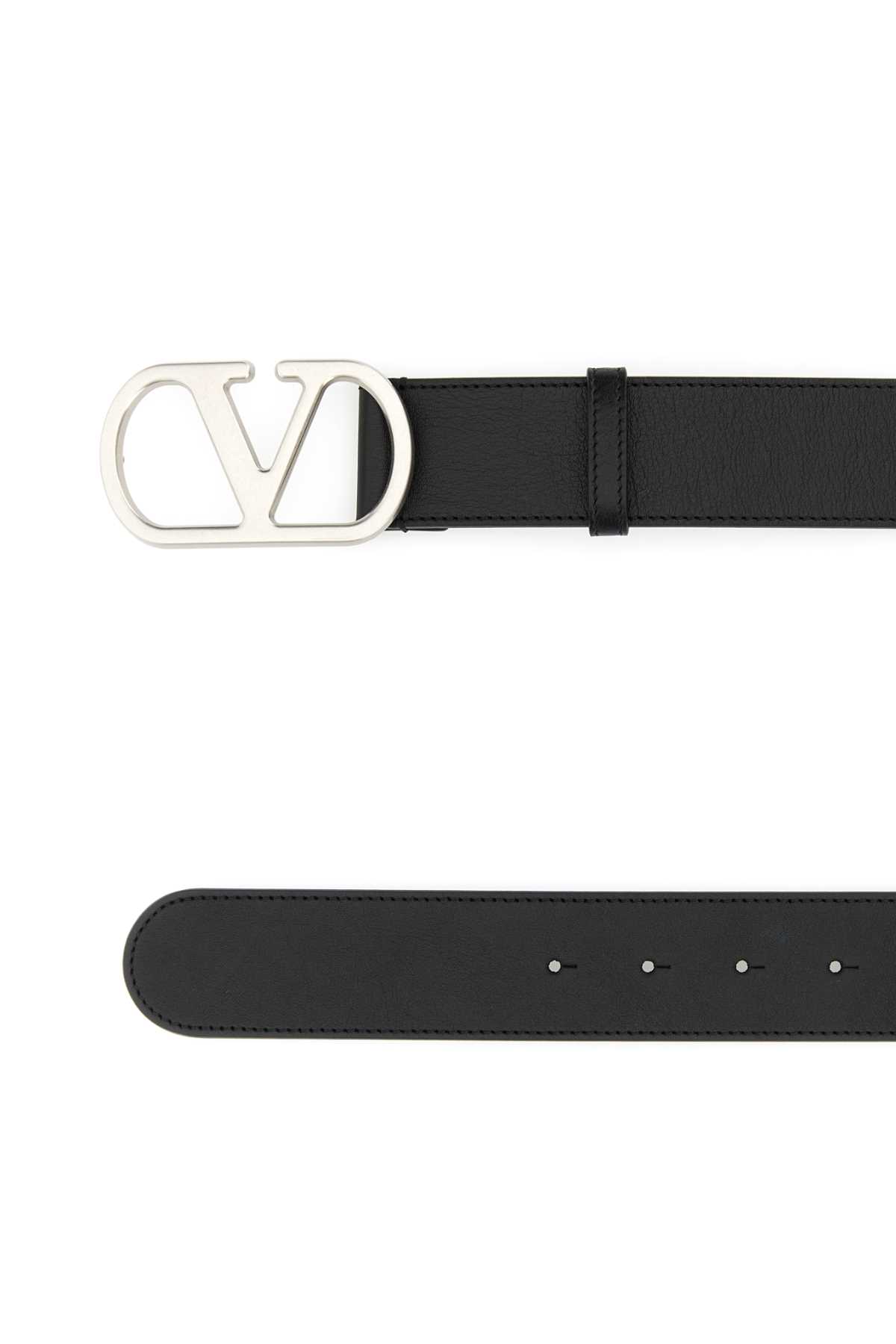 Valentino Black Leather Vlogo Belt In Black