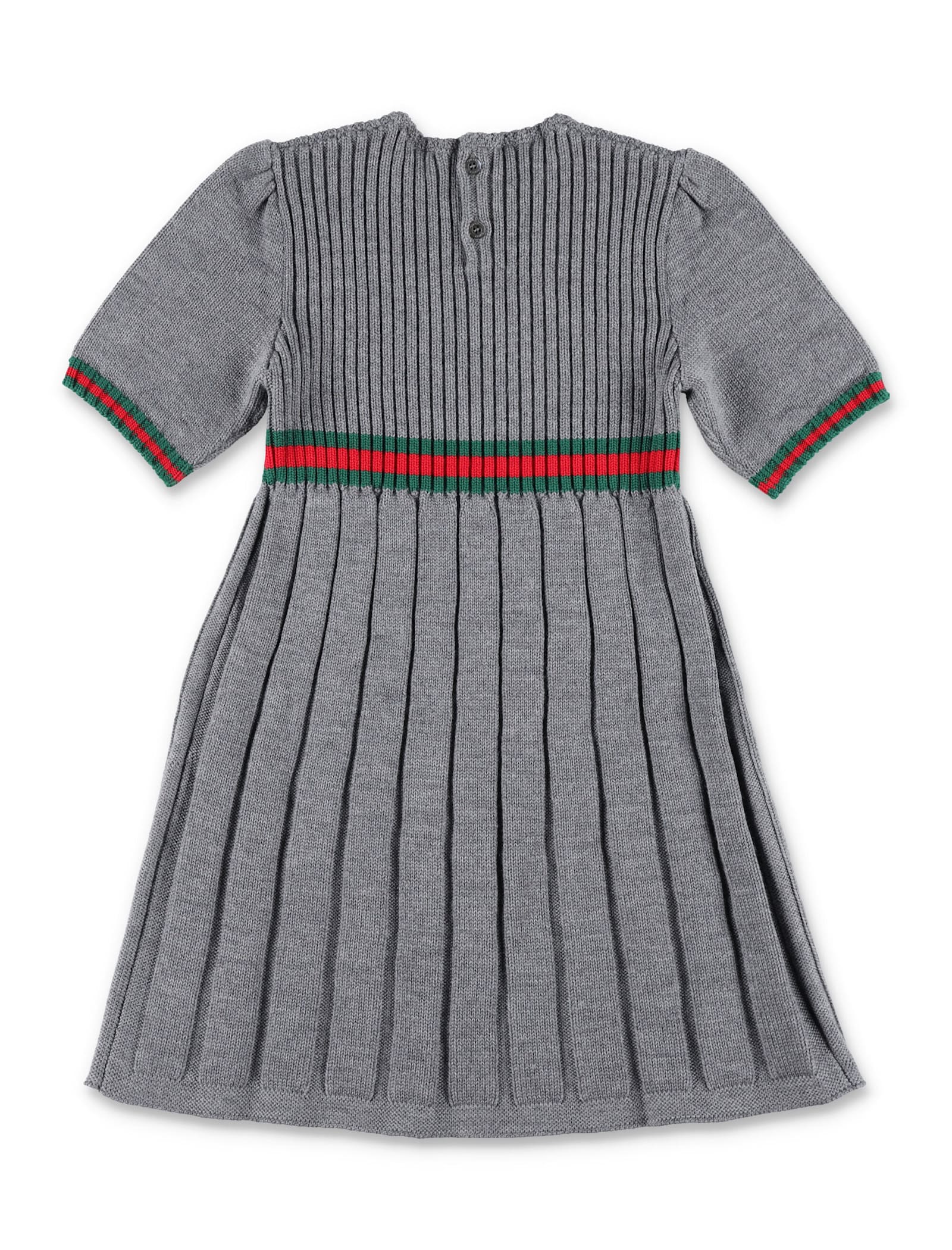 Gucci Grey Wool Dress With Web Ribbon In Grigio
