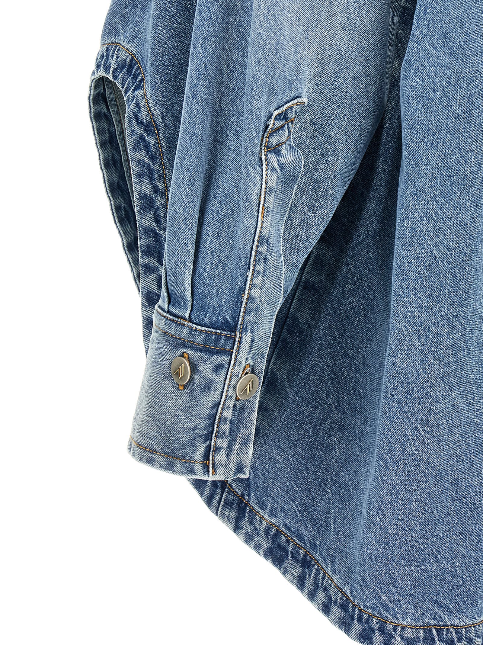 Attico Blue Shirt With Classic Collar And Embroidered Detail On The Front In Cotton Woman In Blue