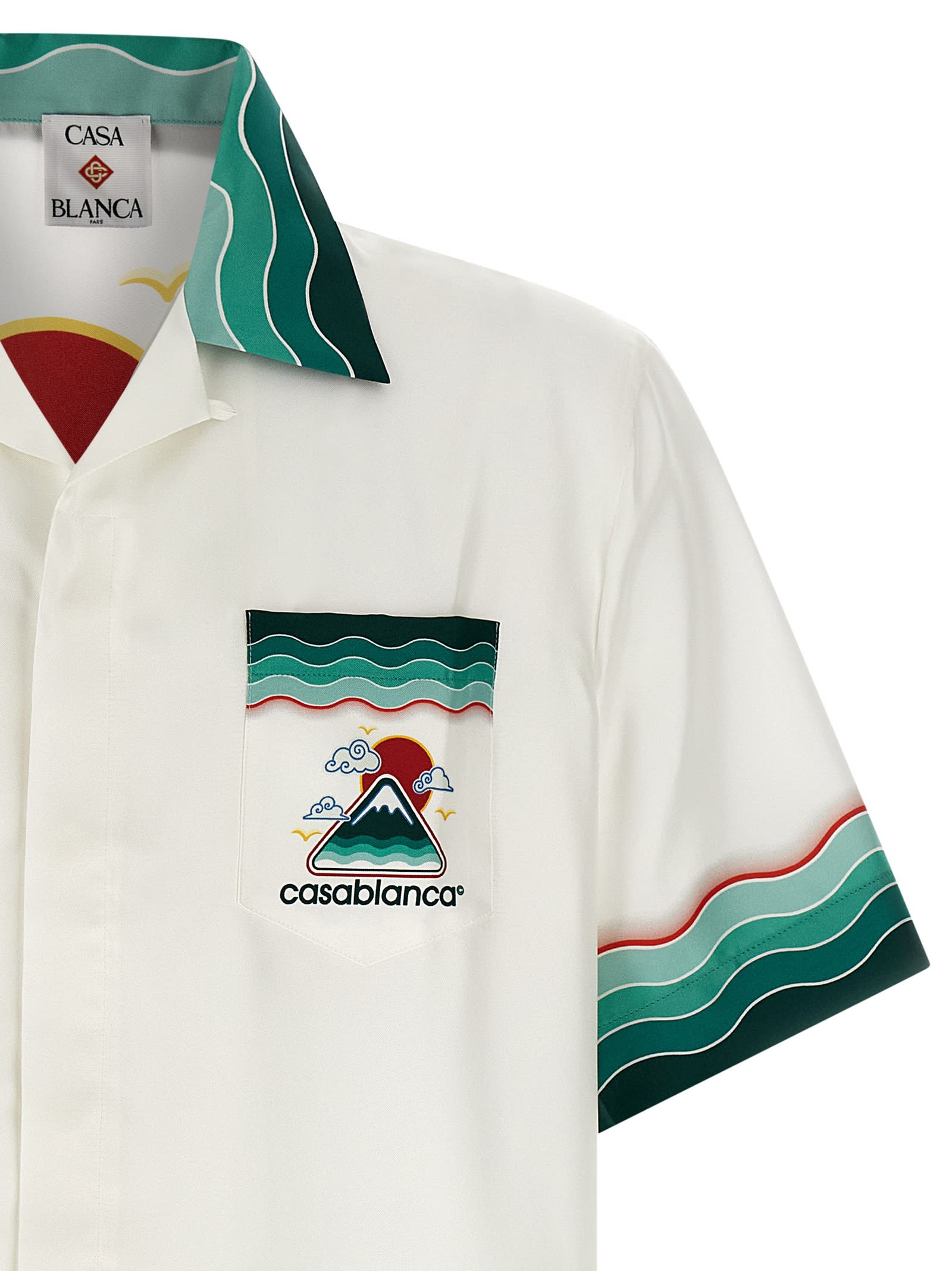 Casablanca Convertible-collar Printed Silk-twill Shirt In White