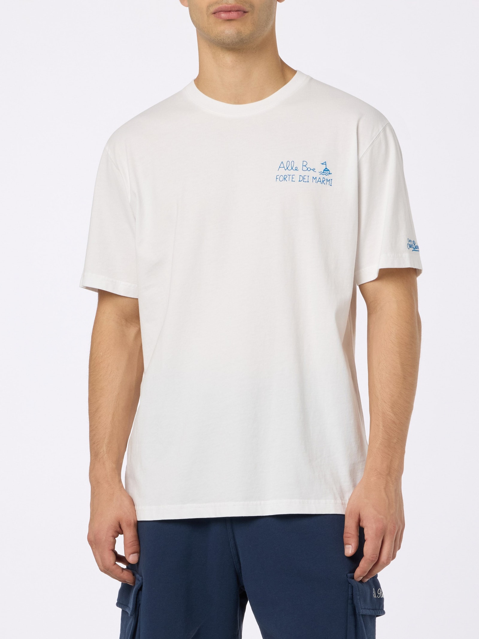 Shop Mc2 Saint Barth Man Classic Fit Cotton Jersey T-shirt Portofino With Vado A Forte Print Alle Boe Special Edition In White