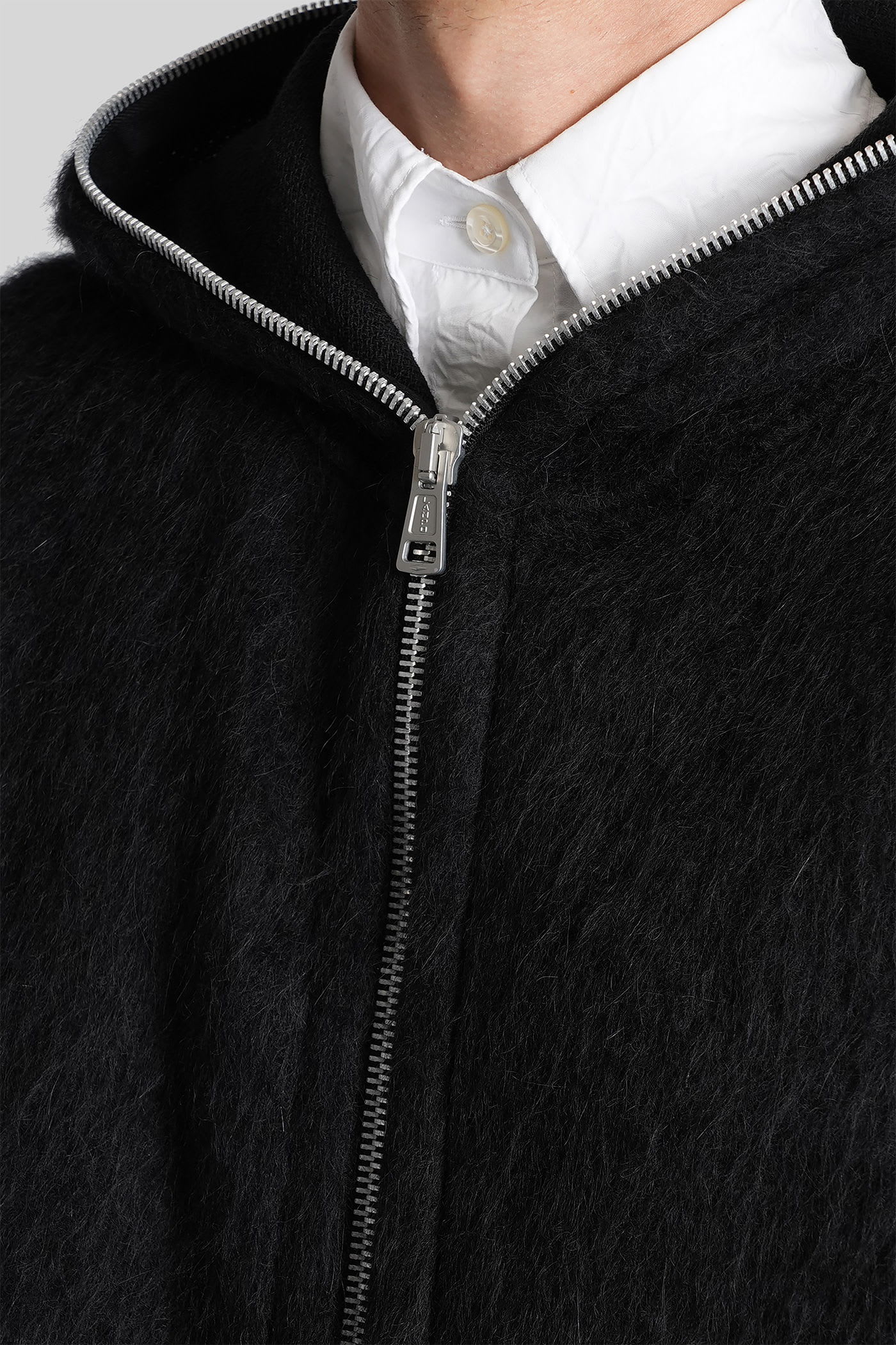 Our Legacy Textured Full Zip Hood Sweatshirt With Cozy Hood In Black