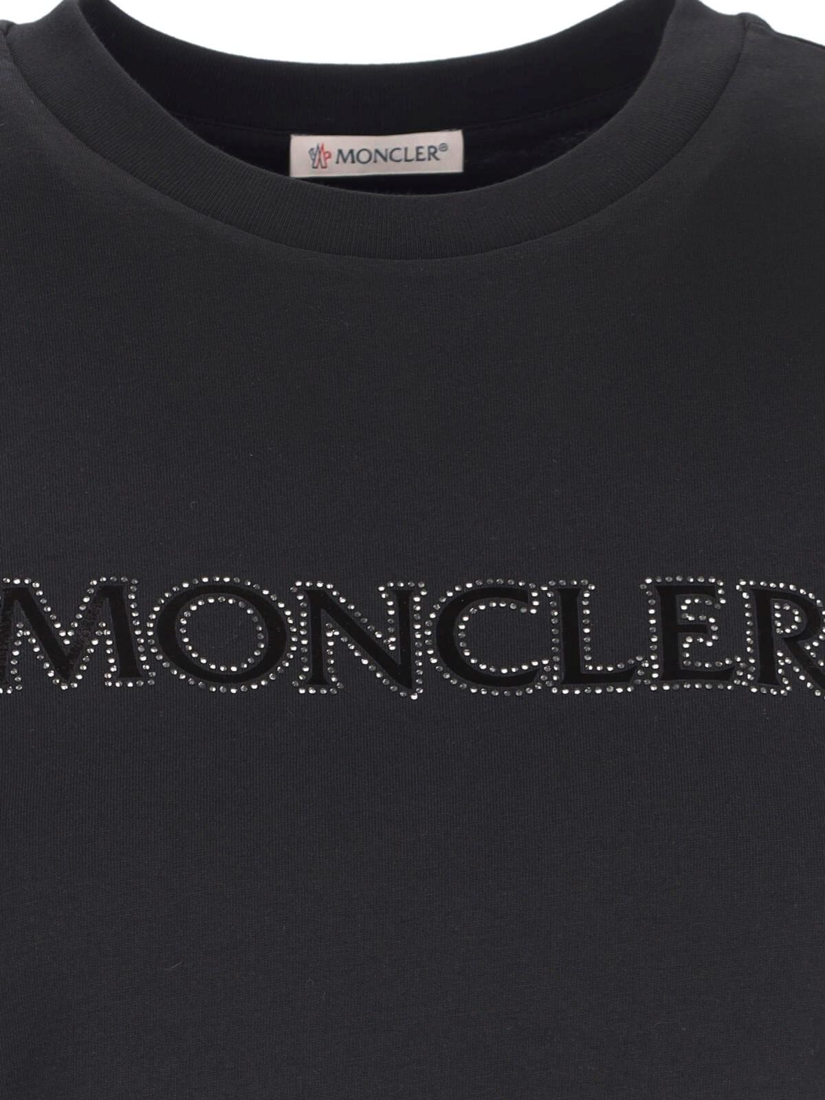 Shop Moncler Rhinestone Logo T-shirt In Black