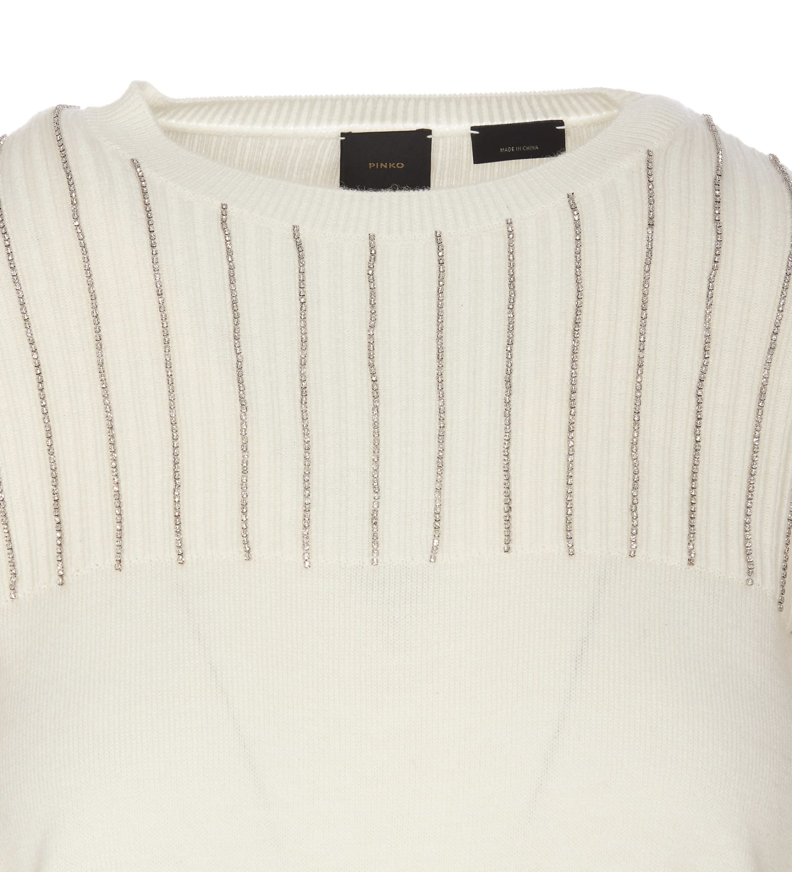 Shop Pinko Fringe Strass Sweater  In White