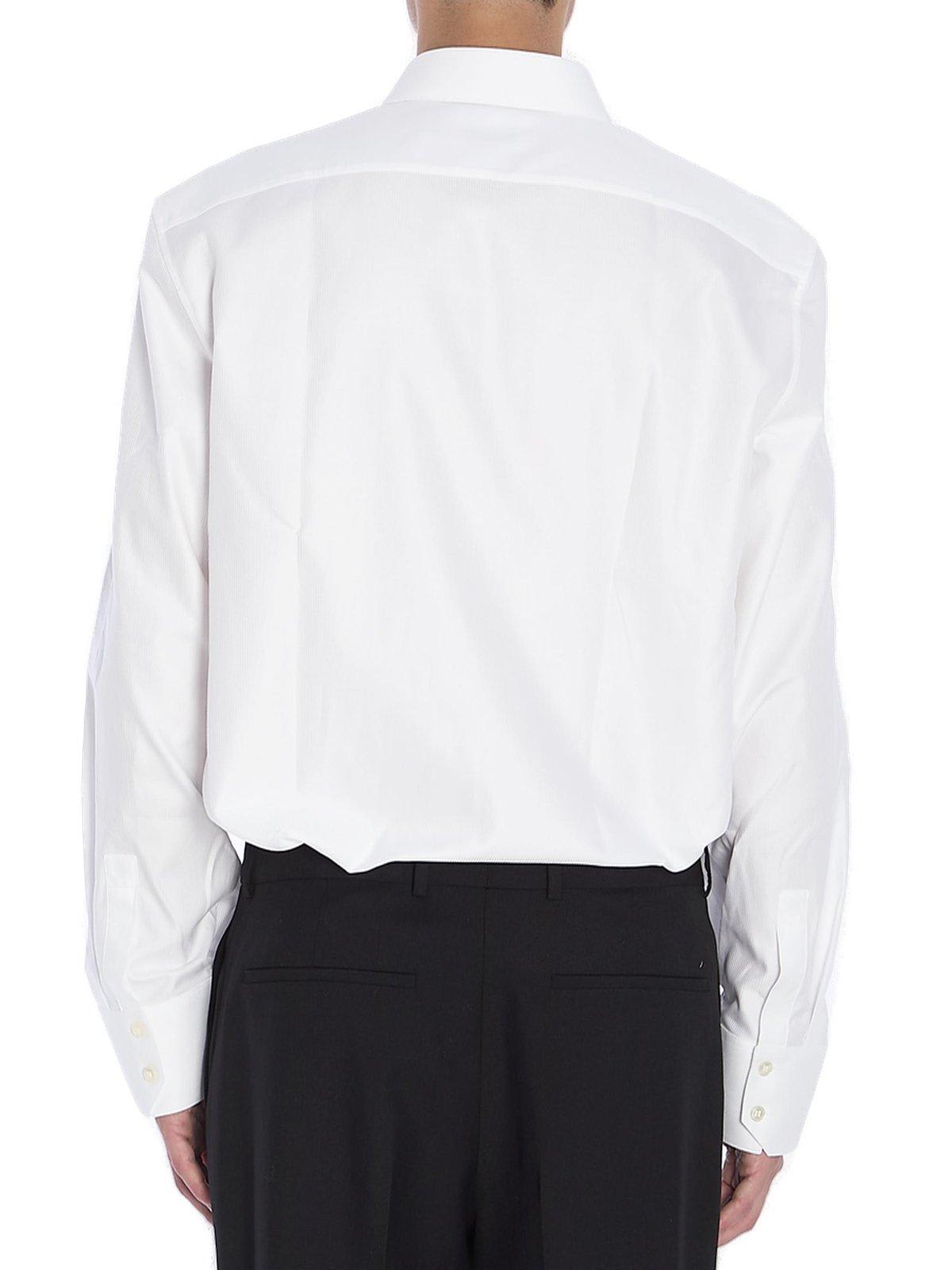 Saint Laurent White Pointed Collar Long Sleeve Shirt In Cotton Man In Bianco