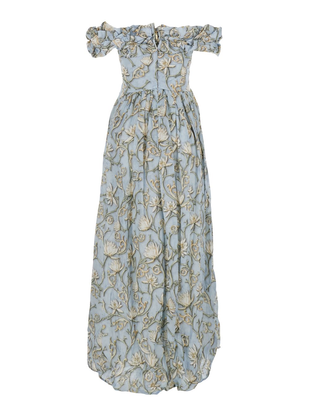 AGUA BY AGUA BENDITA ESPLIEGO BLUE LONG DRESS WITH ALL-OVER PRINTED FLORAL MOTIF IN LINEN WOMAN