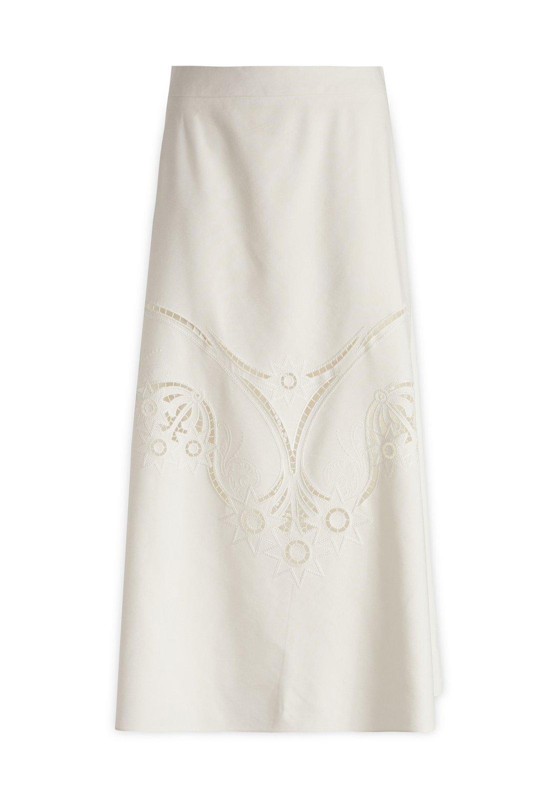 Shop Chloé Embroidered High-waisted Midi Skirt In White