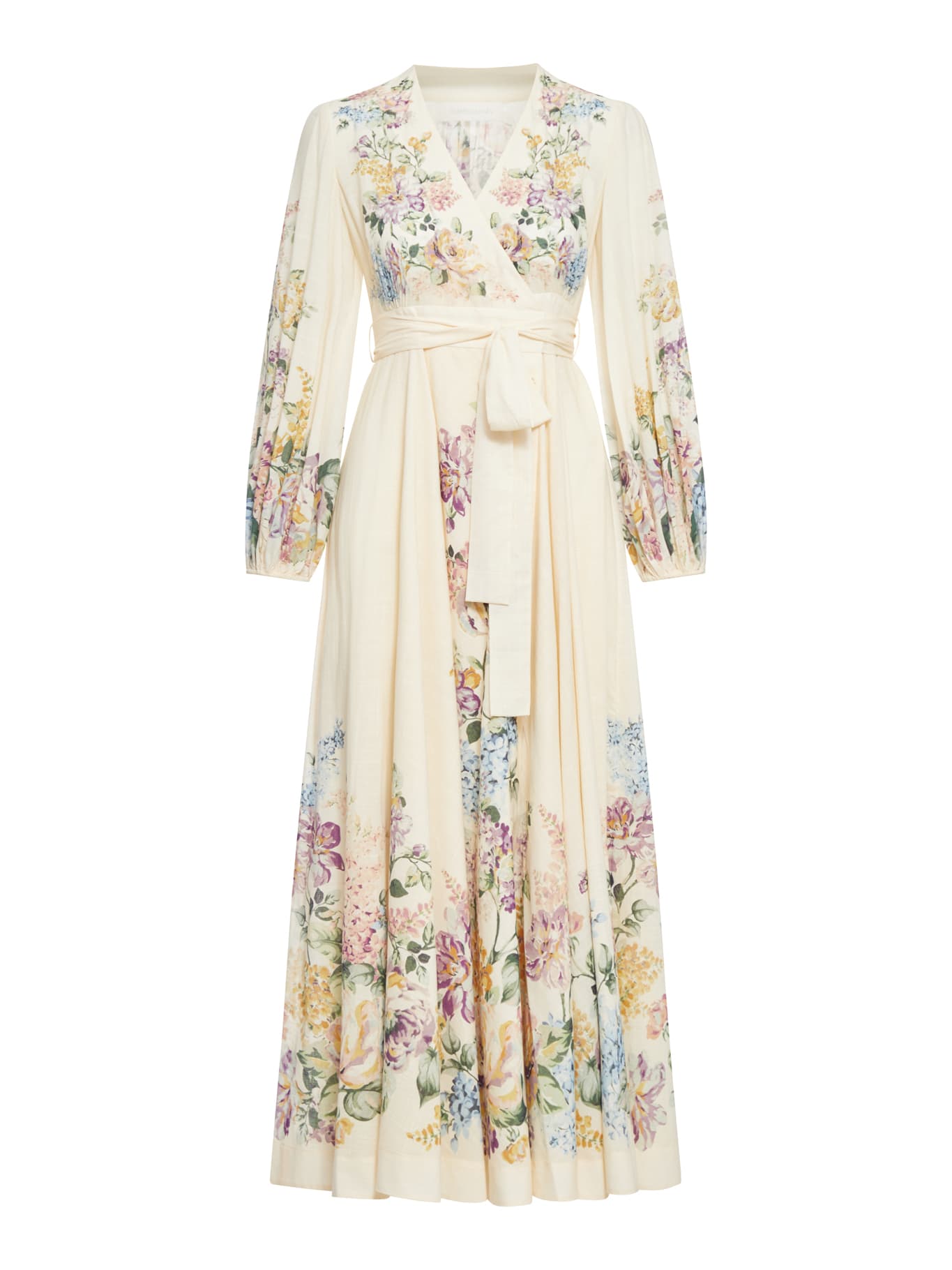 Shop Zimmermann Halliday Wrap Midi Dress In Cwfl Cream Watercolour Floral