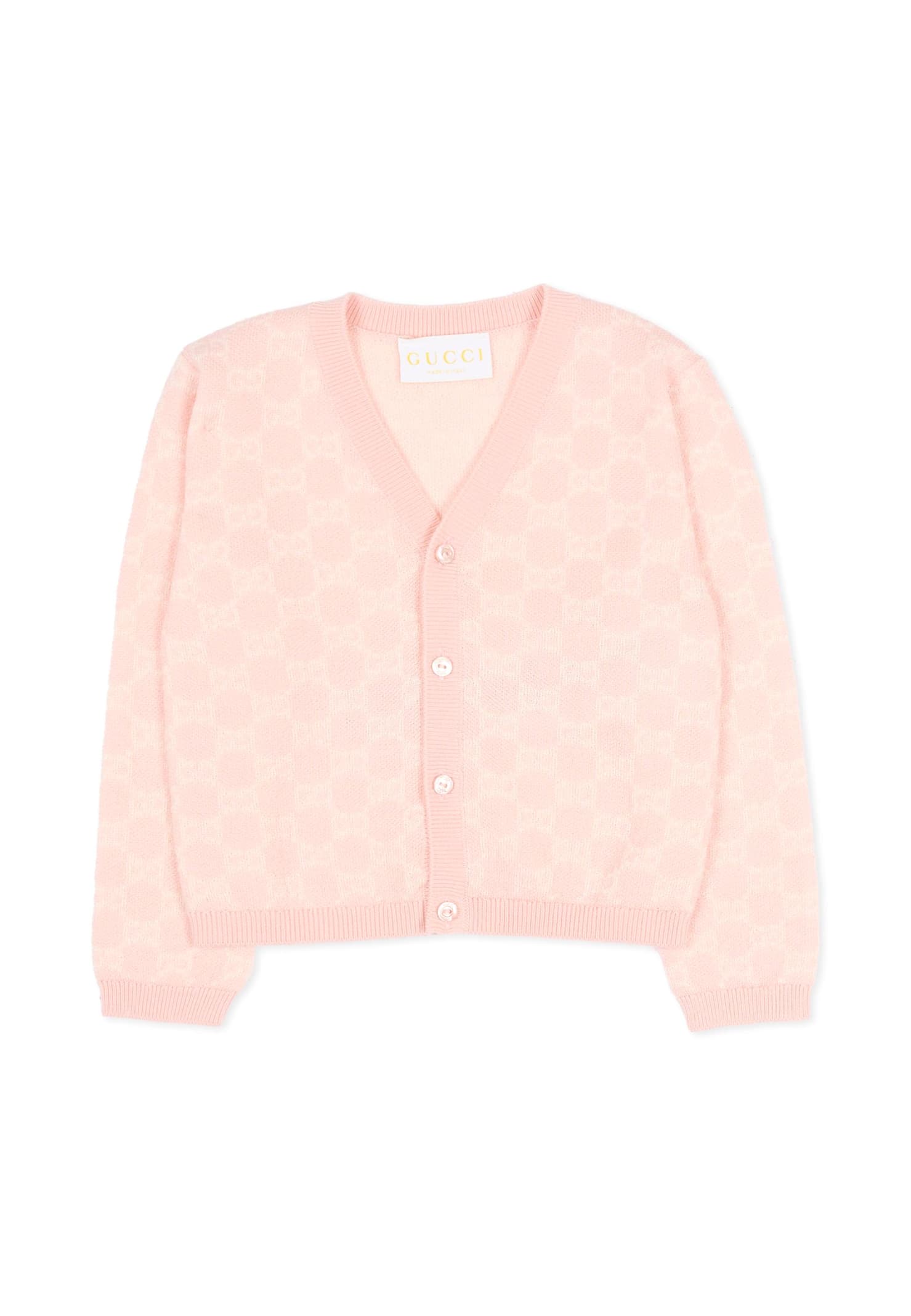 Gucci Pink Cardigan For Baby Girl With Gg In Pink
