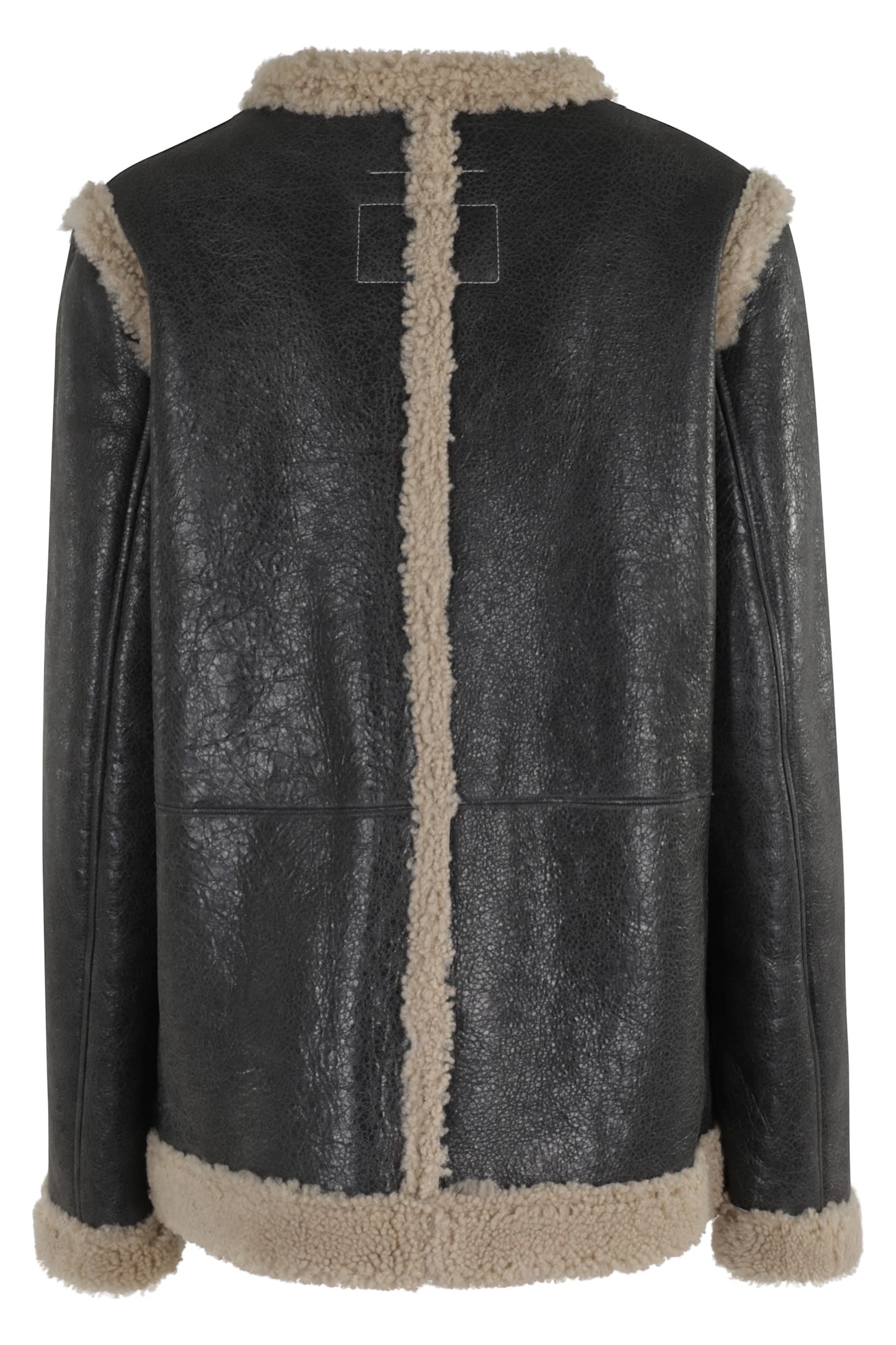 Mm6 Maison Margiela Mm6 By Maison Margiela Textured Black Shearling Jacket With Plush Trim In Black