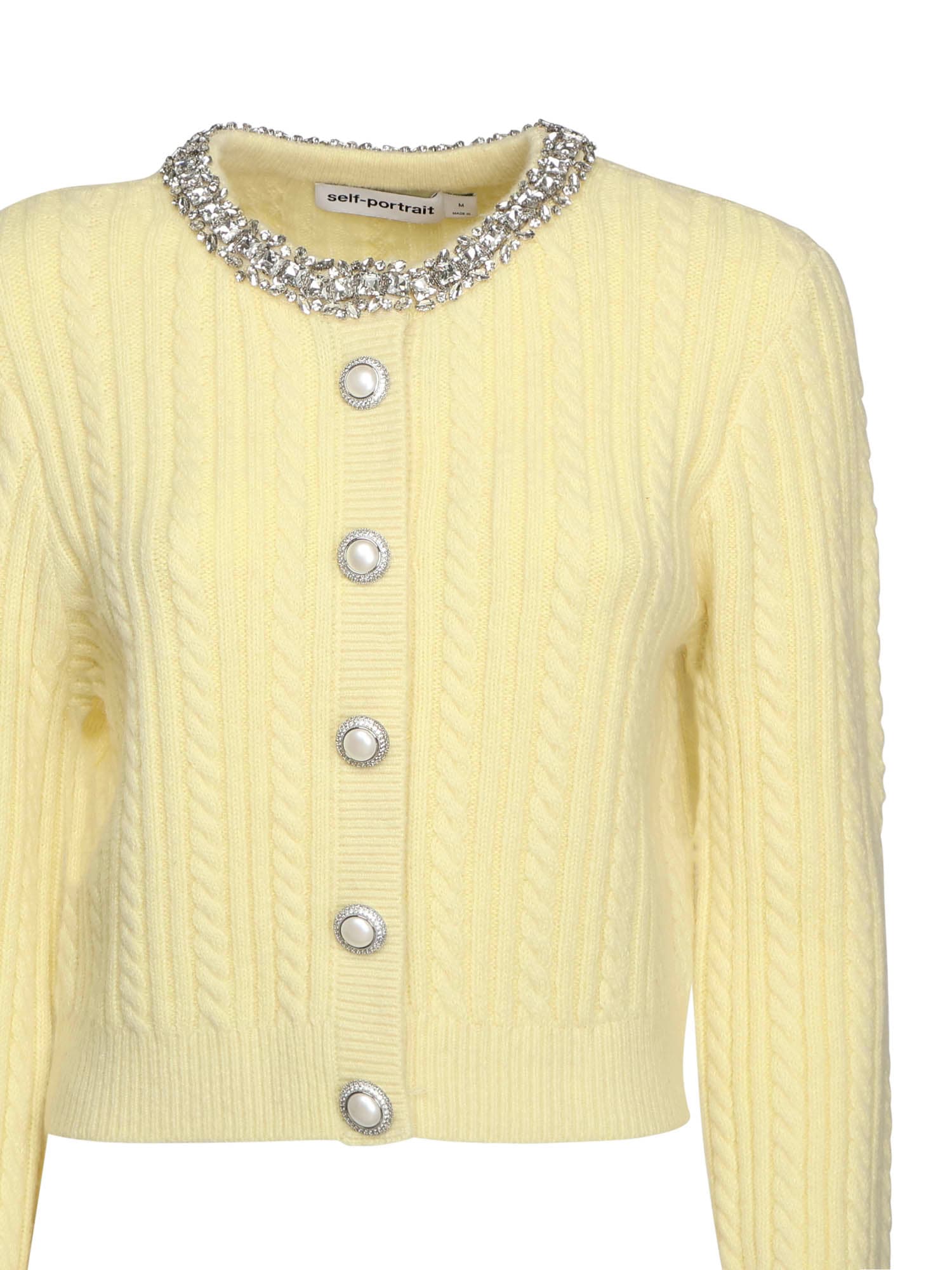 Self-portrait Alpaca Cardigan With Pearls And Rhinestones In Yellow