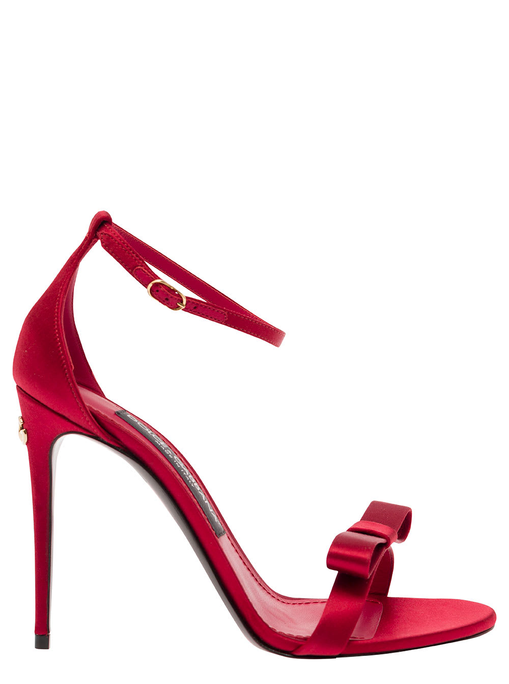 DOLCE & GABBANA RED SANDALS WITH BOW AND LOGO DETAIL IN SATIN WOMAN