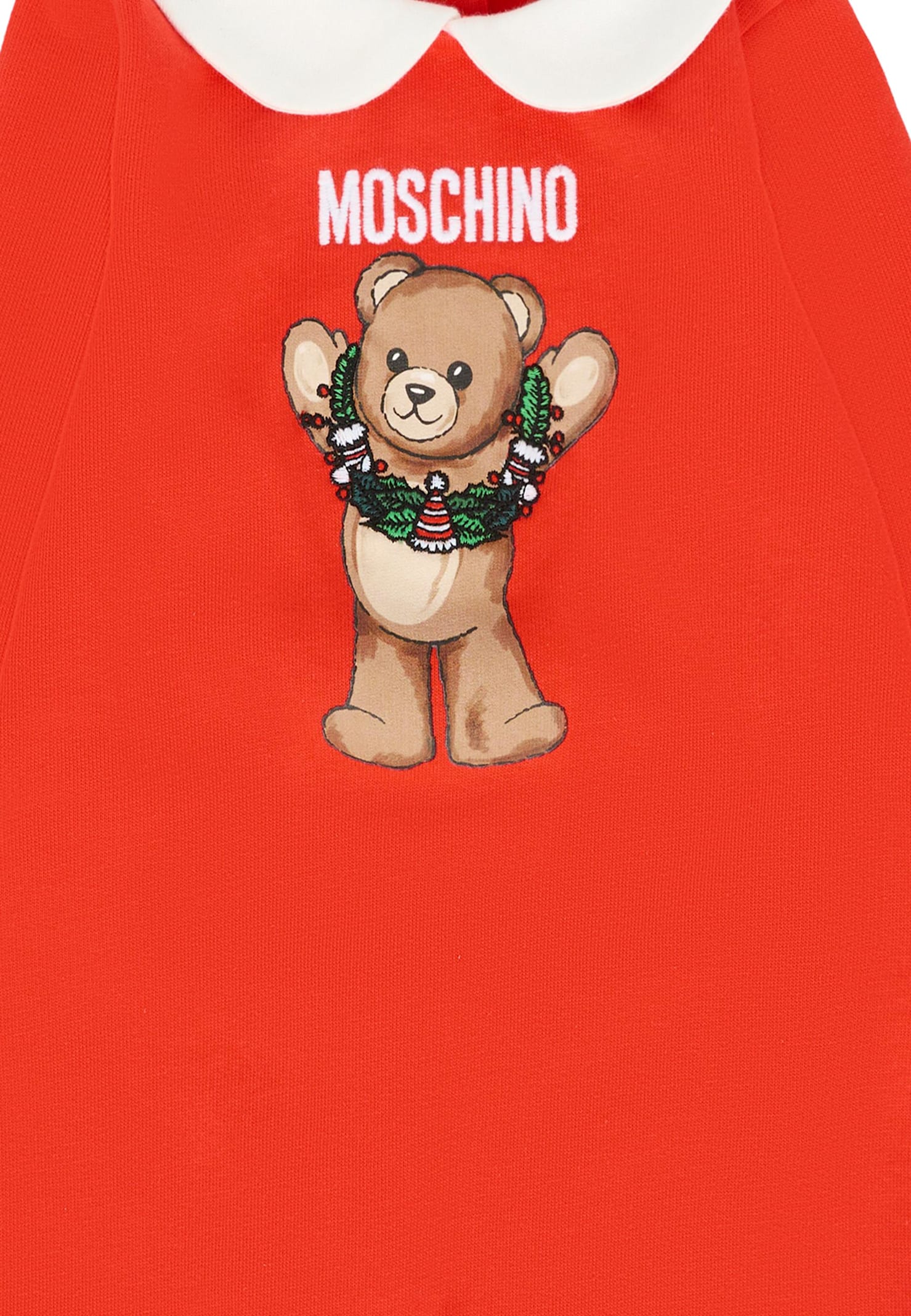 Moschino Red Babygrow For Babykids With Teddy Bear In Red
