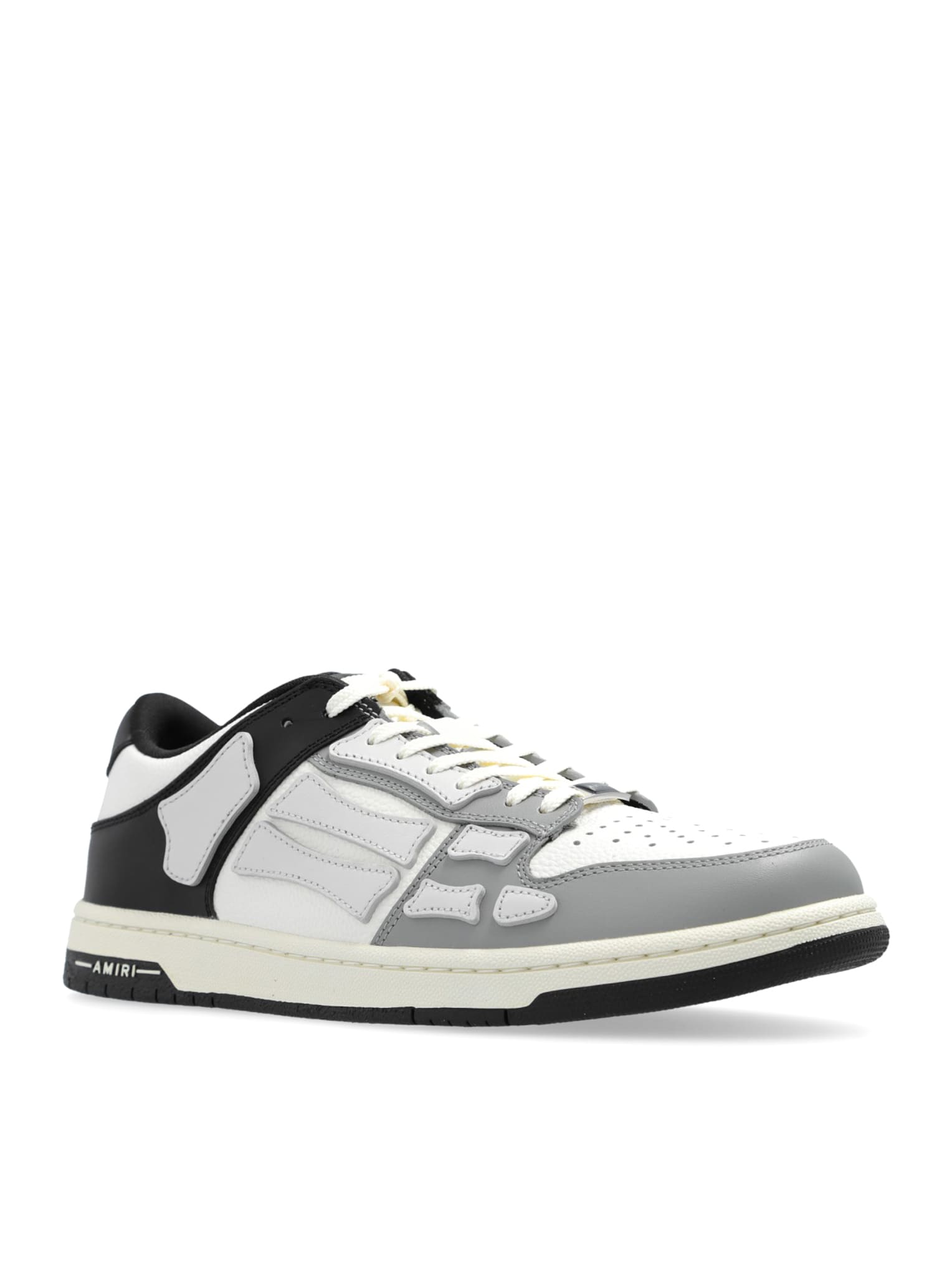 Shop Amiri Skel Top Low Grey And Black Bi-color Sneakers With Skeleton Patch In Leather Man In Black White Grey