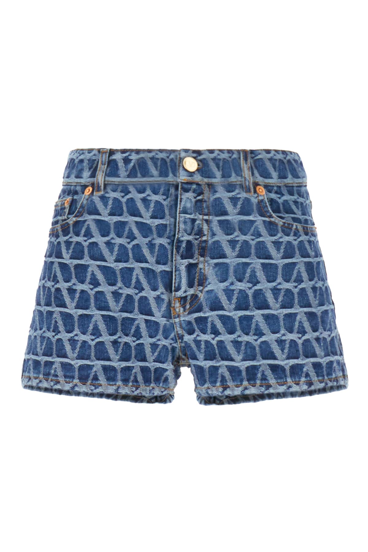 Shop Valentino Embroidered Denim Shorts In 558