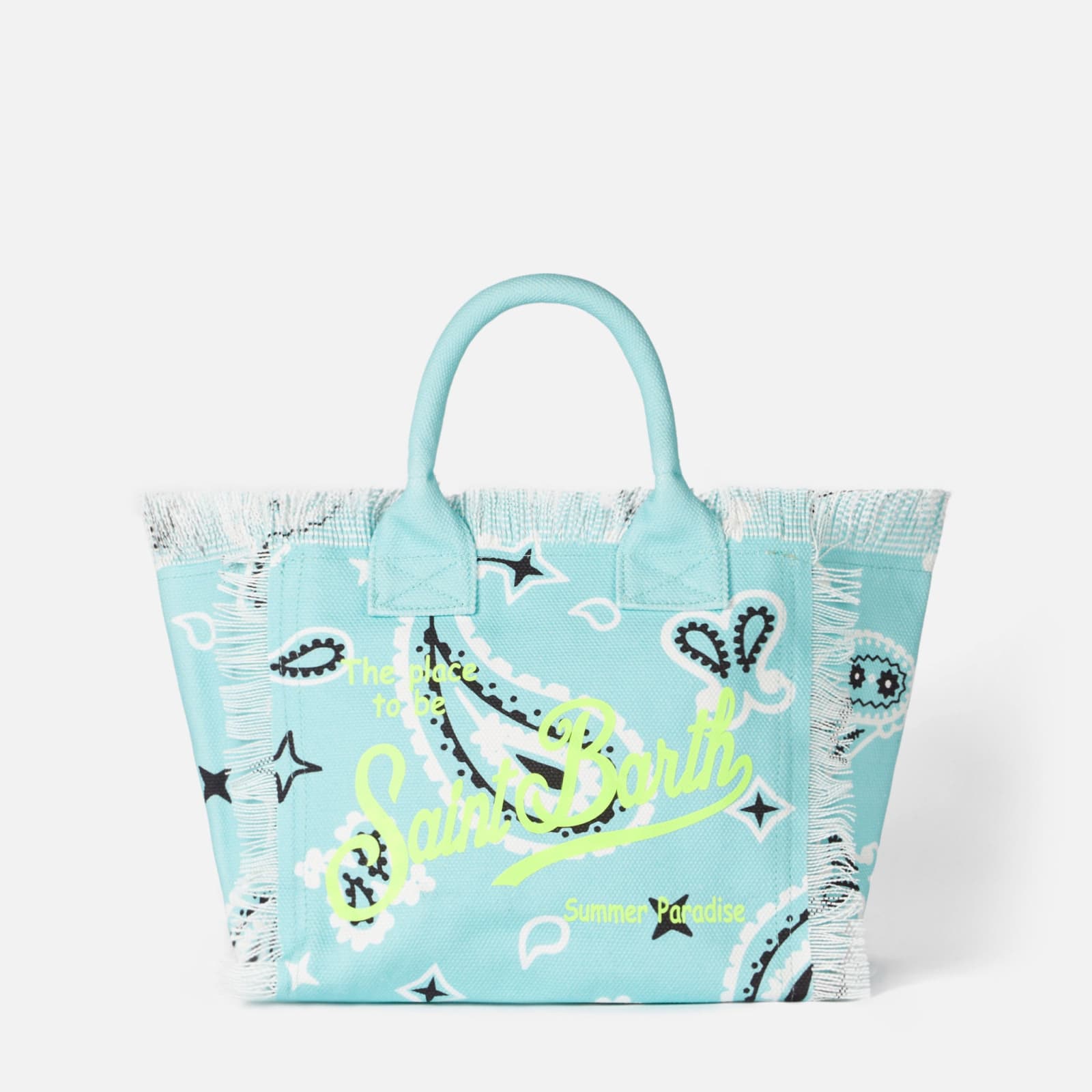 MC2 SAINT BARTH COLETTE WATER GREEN COTTON CANVAS HANDBAG WITH BANDANNA PRINT