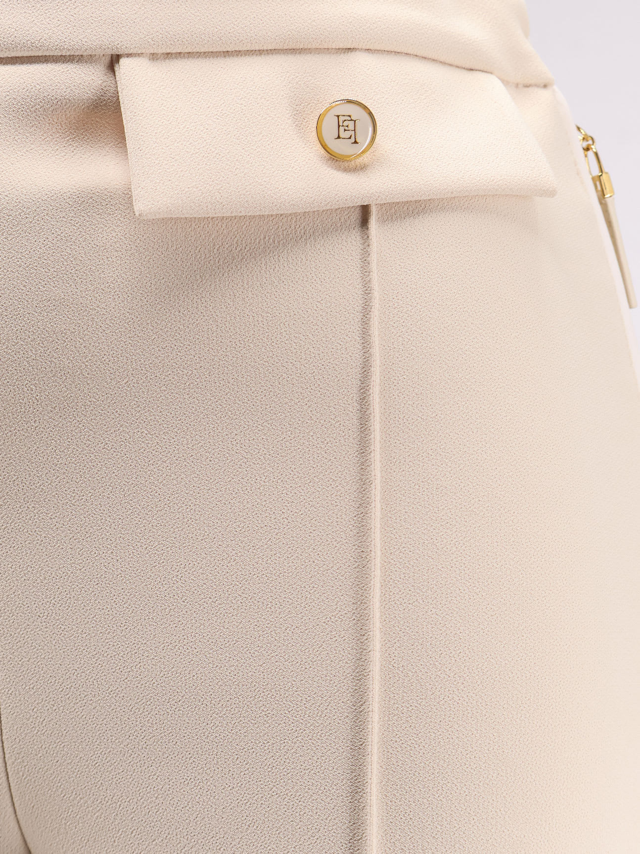 Elisabetta Franchi Wide Leg High Waist Trousers With Buttoned Flaps In Neutral