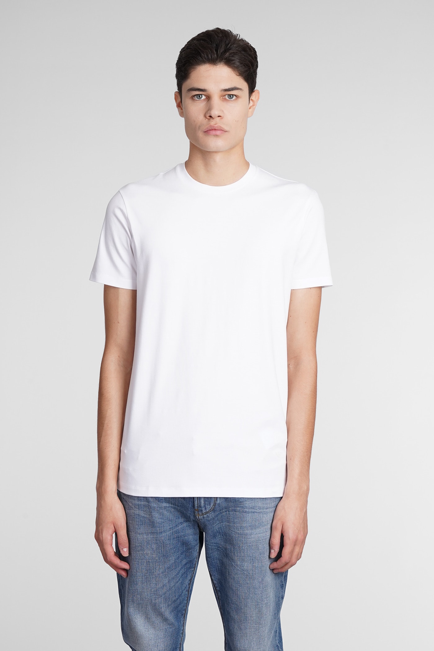 Emporio Armani Textured Knit Sweater In Cream White With Round Neckline In White