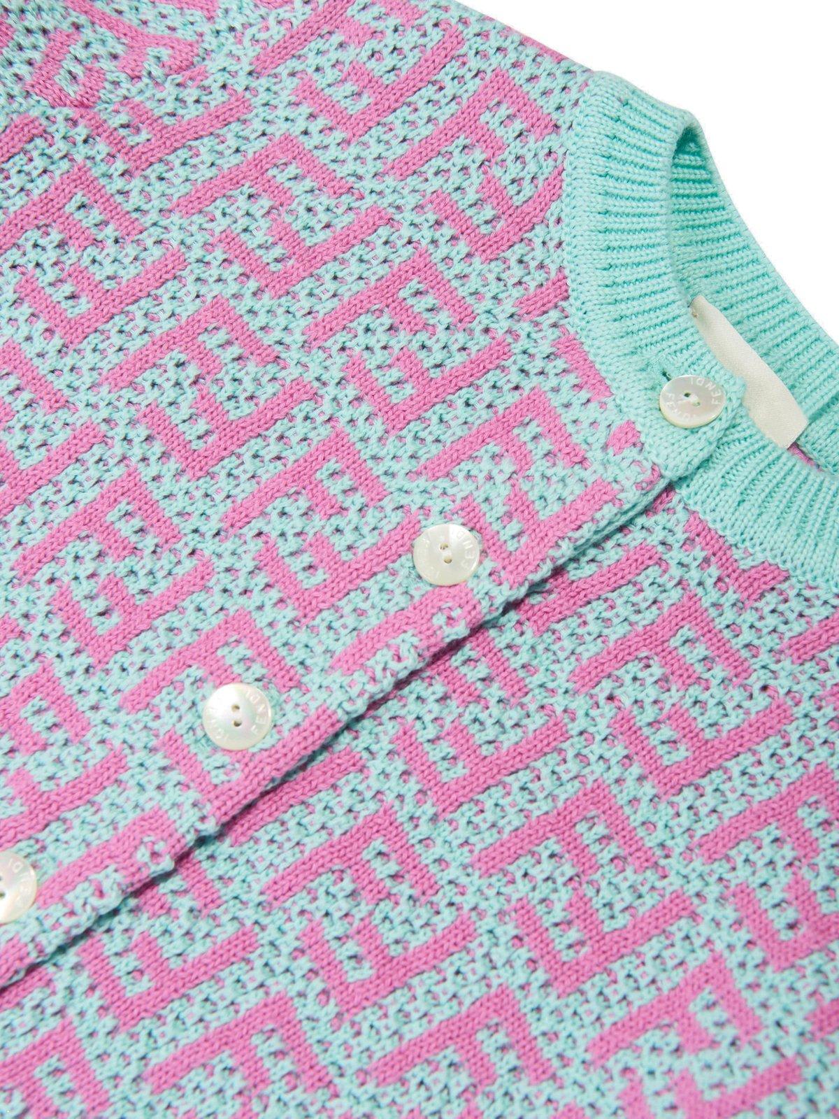 Fendi Crochet Knitted Cardigan In Azzurro