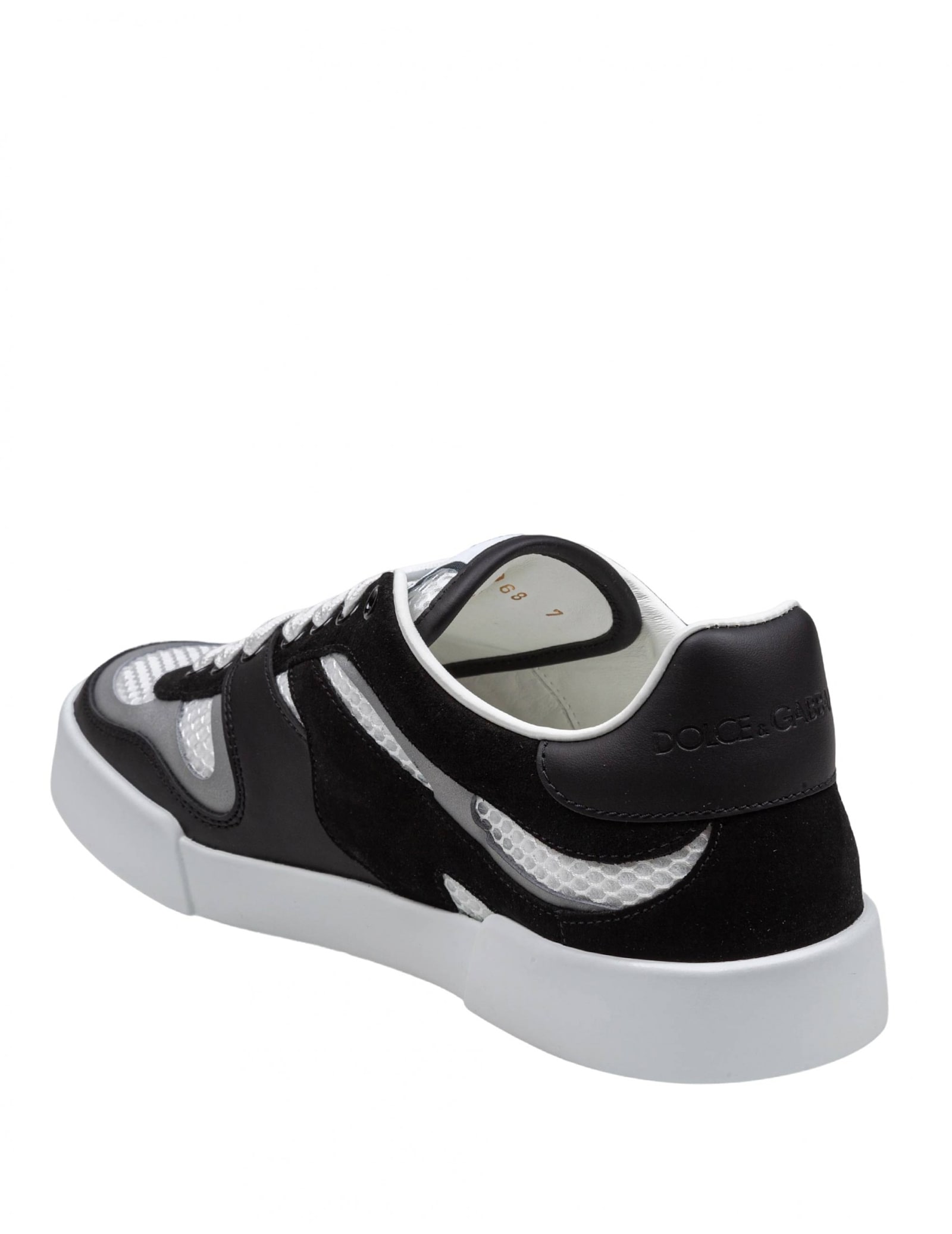 DOLCE & GABBANA PORTOFINO STROBEL LIGHT SNEAKERS IN LEATHER AND FABRIC COLOR BLACK AND WHITE