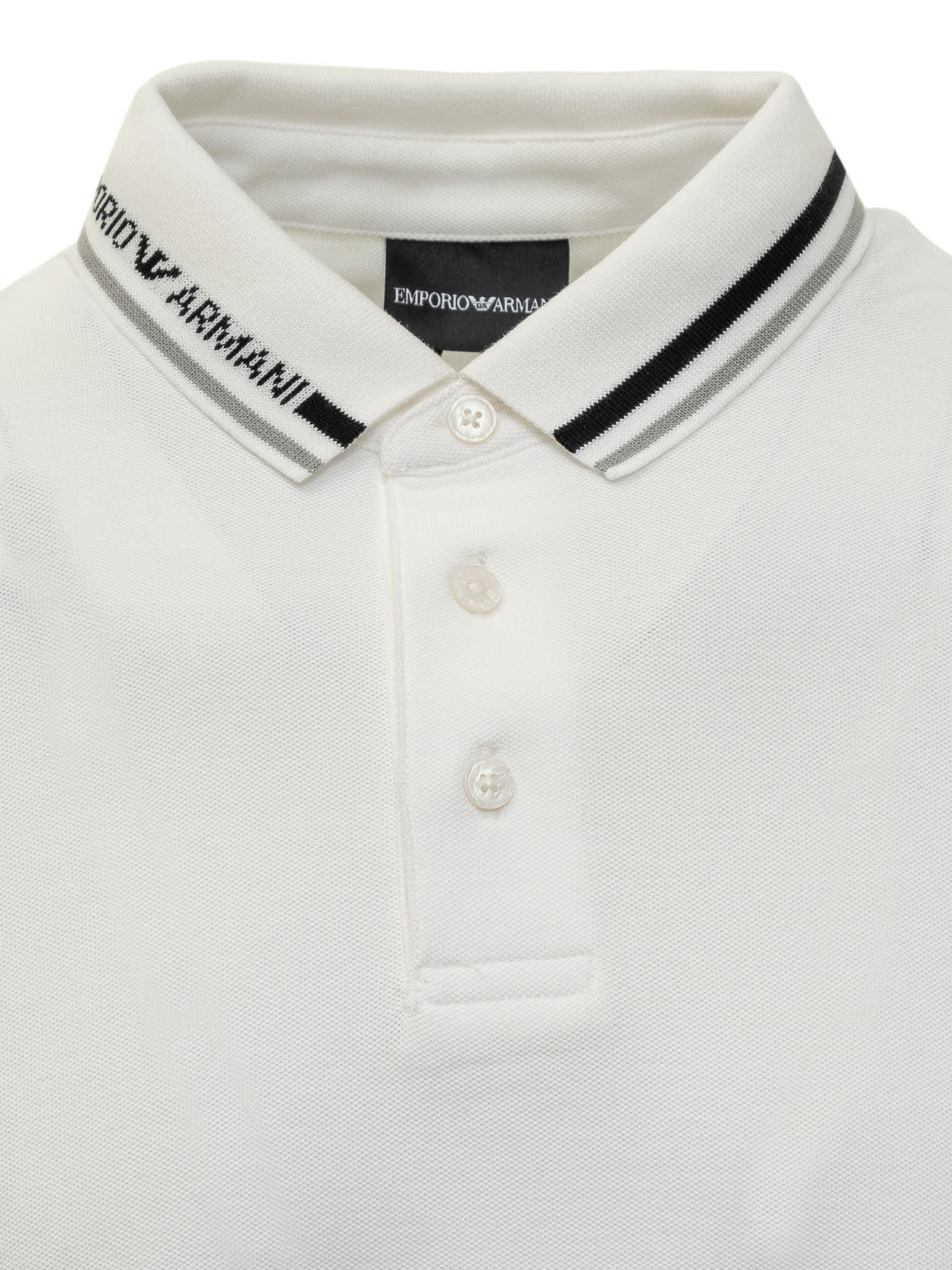 Shop Emporio Armani Polo Shirt With Logo In Neck Off White
