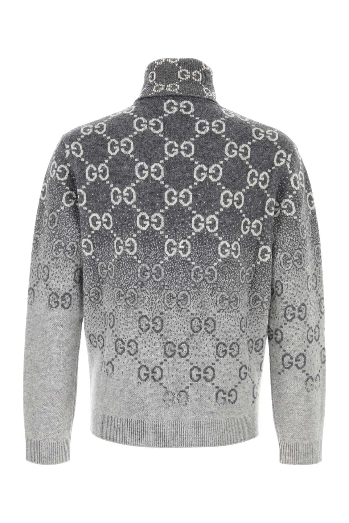 Shop Gucci Embroidered Wool Sweater In Grey/white