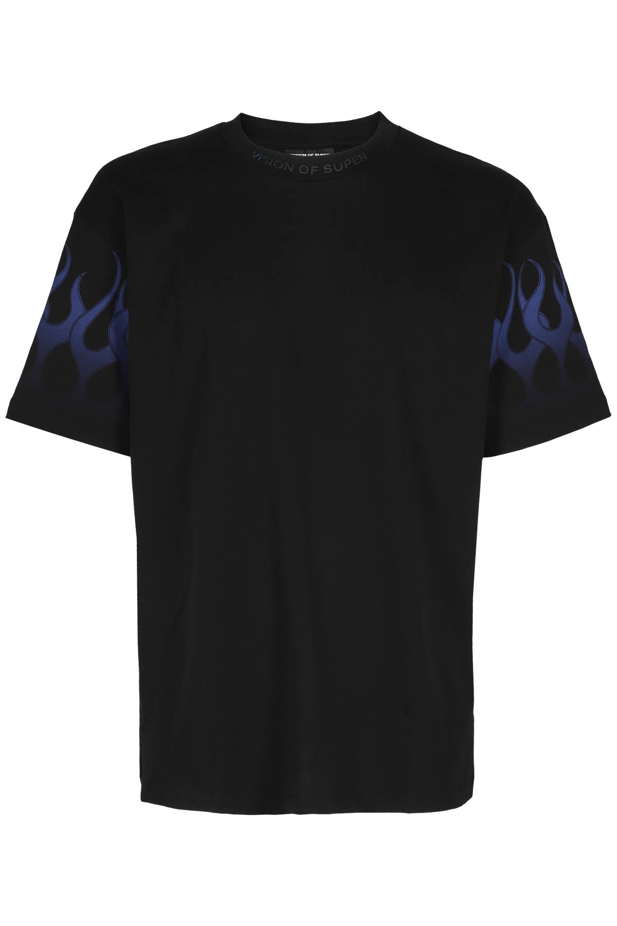 Shop Vision Of Super Black Tshirt With Blue Flames In Black Blue