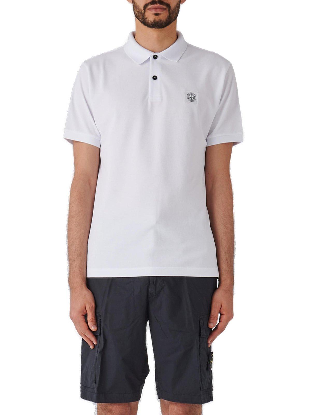 Shop Stone Island Compass-patch Short-sleeved Polo Shirt In White