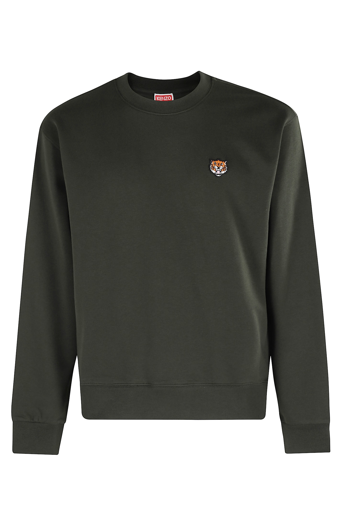Kenzo Crew Neck Cotton Sweatshirt With Ribbed Cuffs In Black