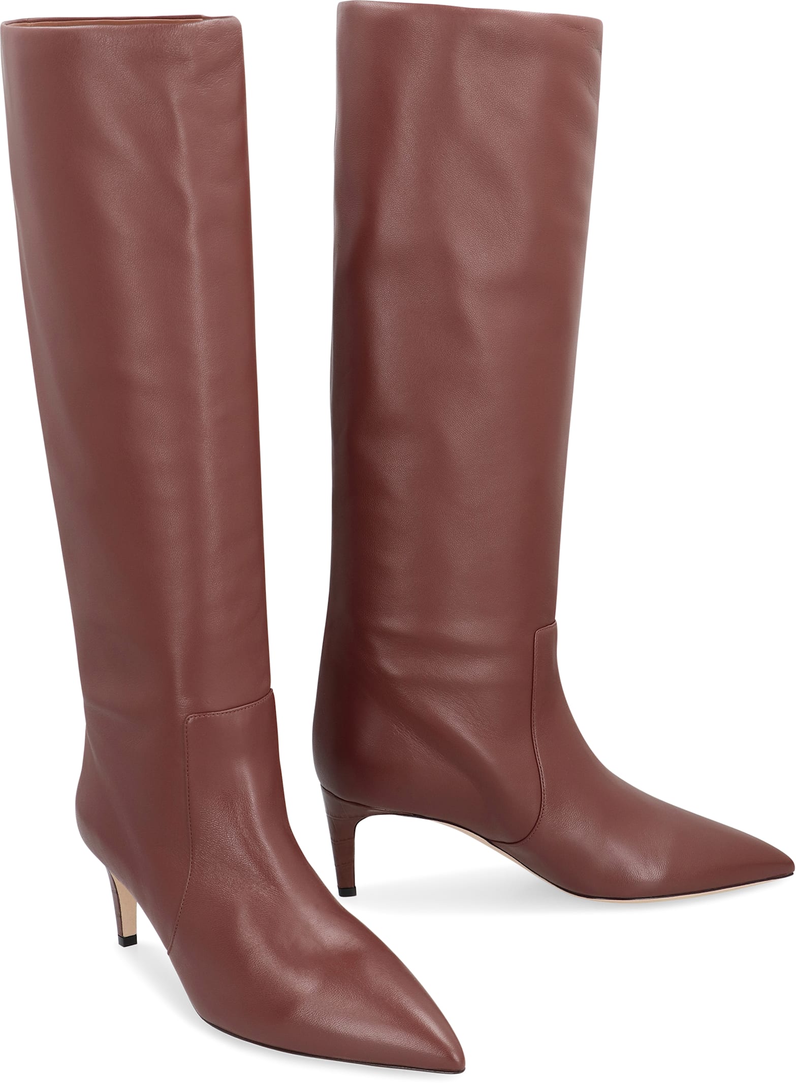 Paris Texas Pointed Knee-high Boots In Smooth Chocolate Leather In Brown
