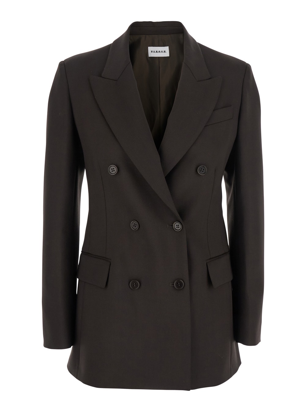 P.a.r.o.s.h Brown Double-breasted Jacket With Notched Revers In Wool Blend Woman In Brown