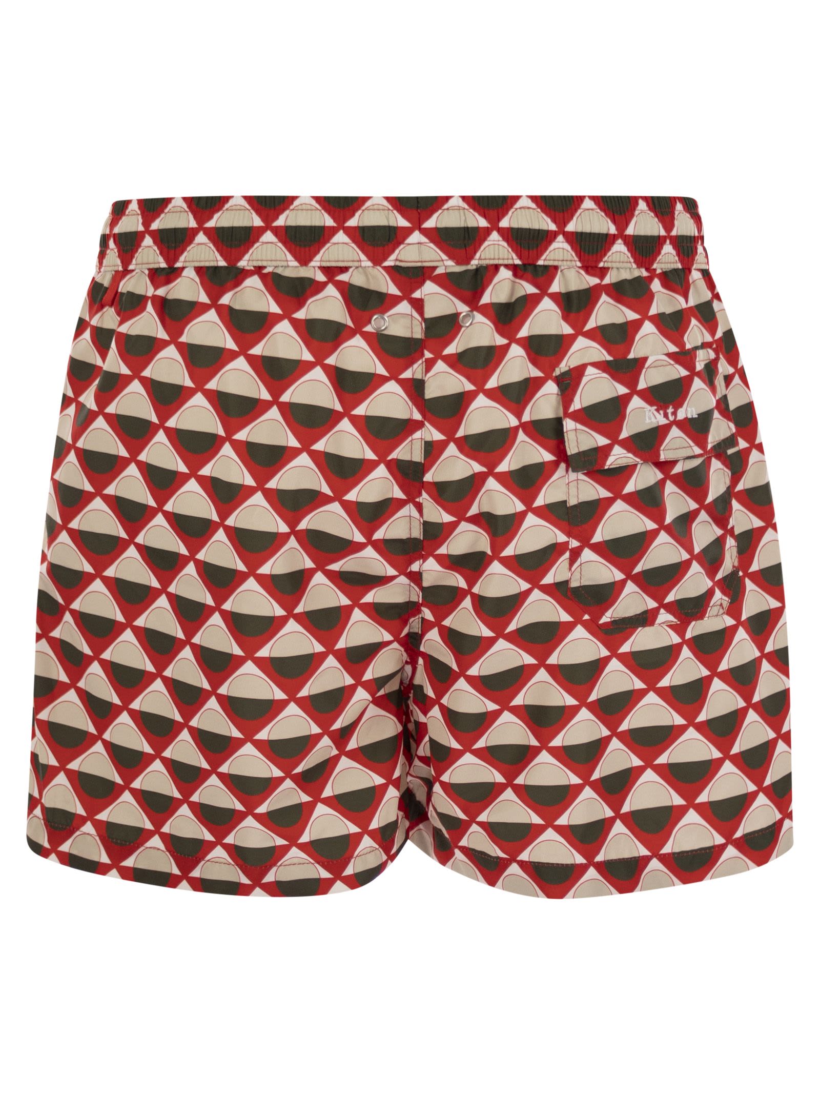 Kiton Patterned Beach Boxers In White/red