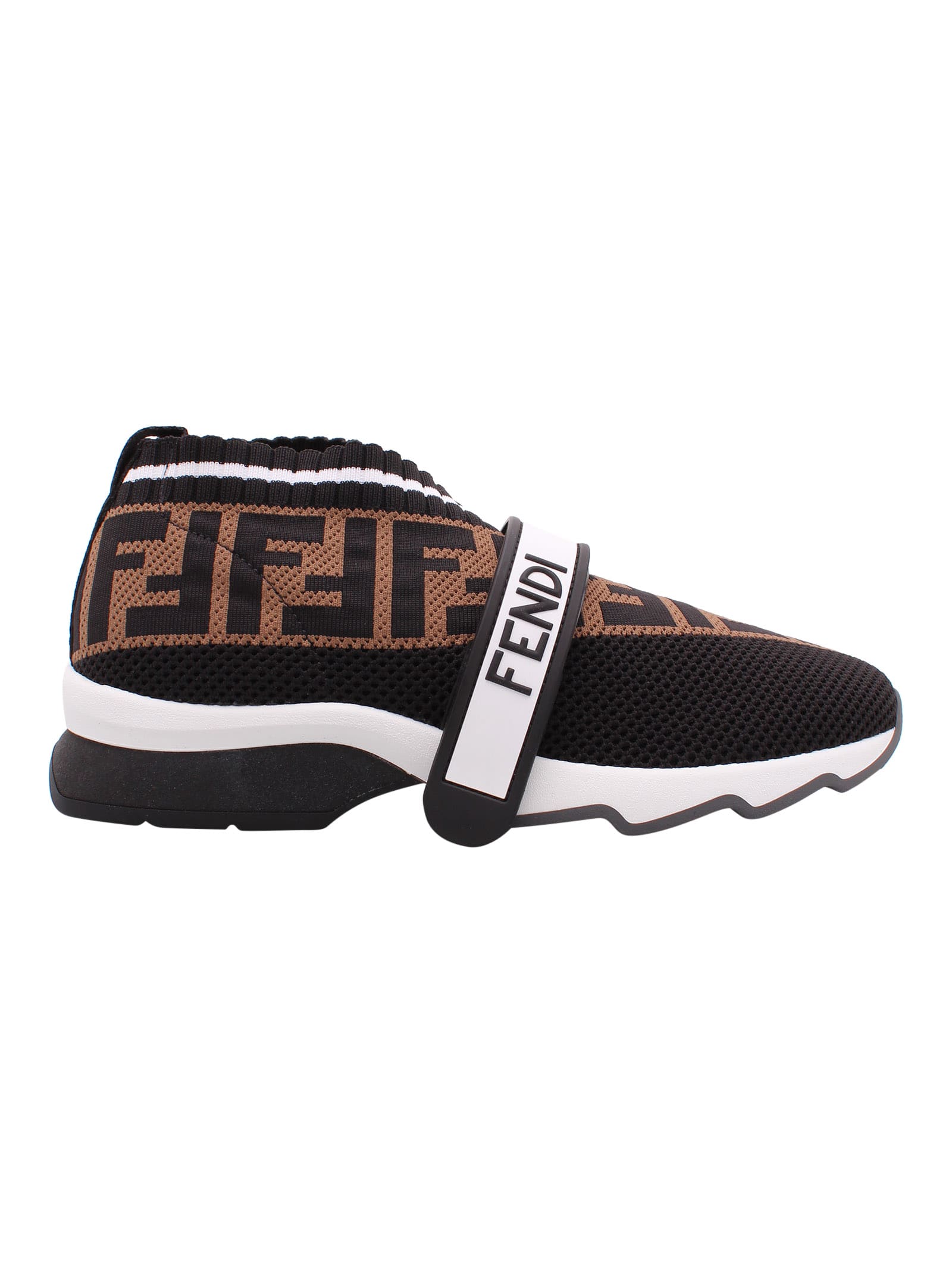 Fendi Leather Sneaker In Brown