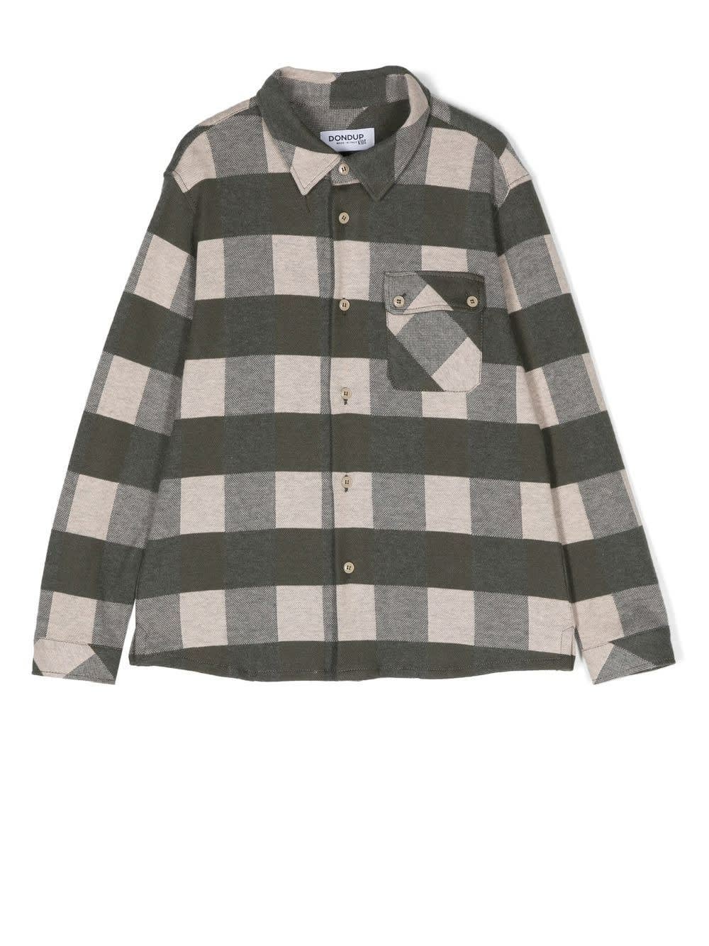 Dondup Kids Shirt In Military Green Check Cotton