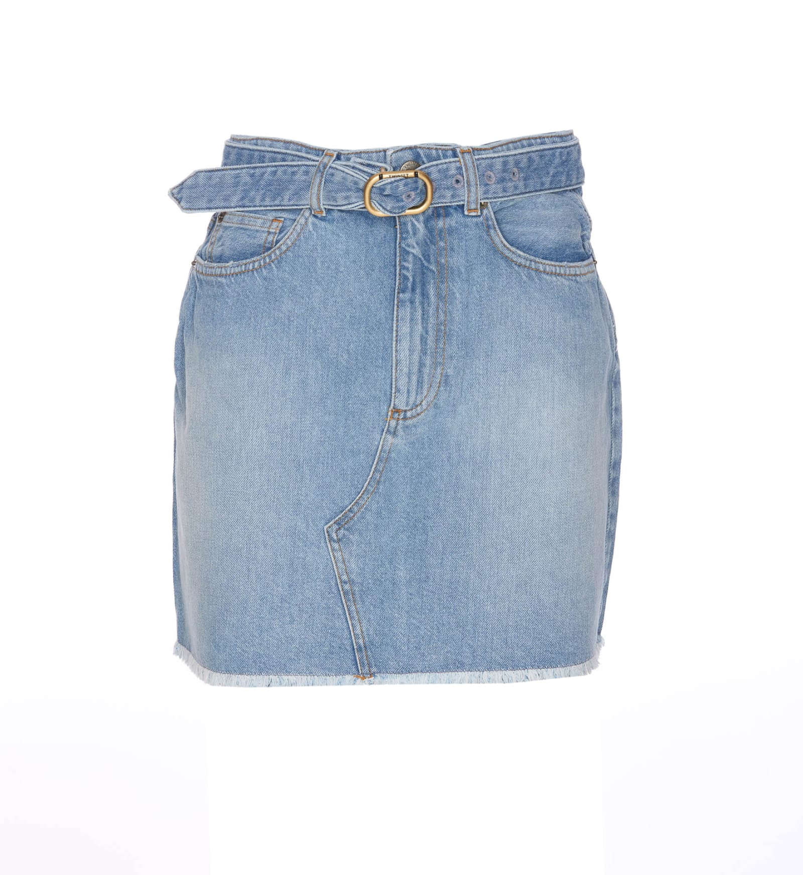 Shop Twinset Denim Mini Skirt With Oval T Belt