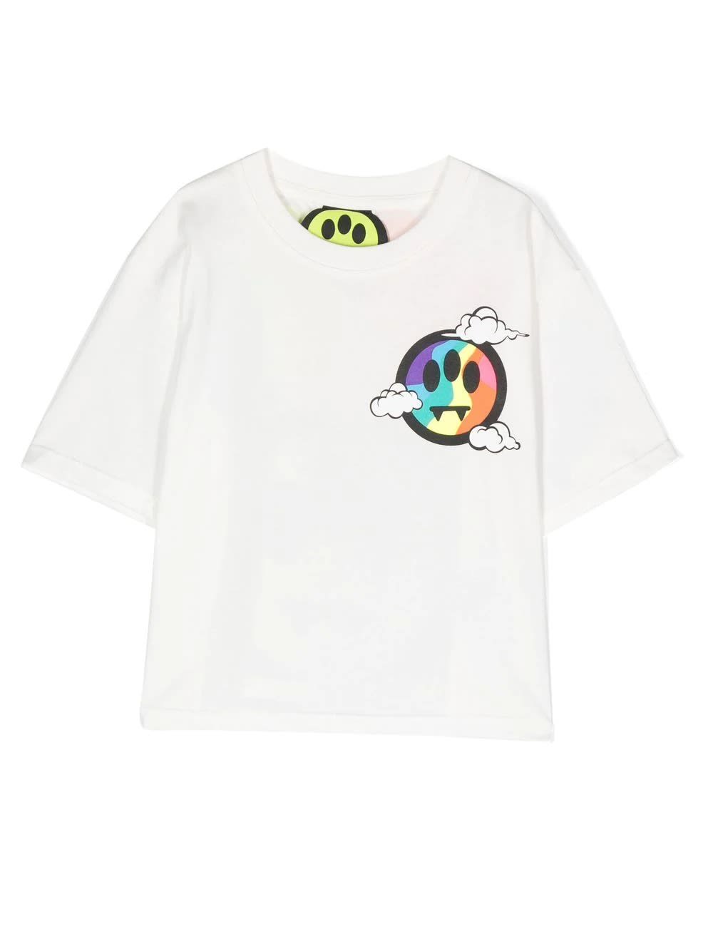 Barrow White Crop T-shirt With Multicoloured Logo On Front And Back