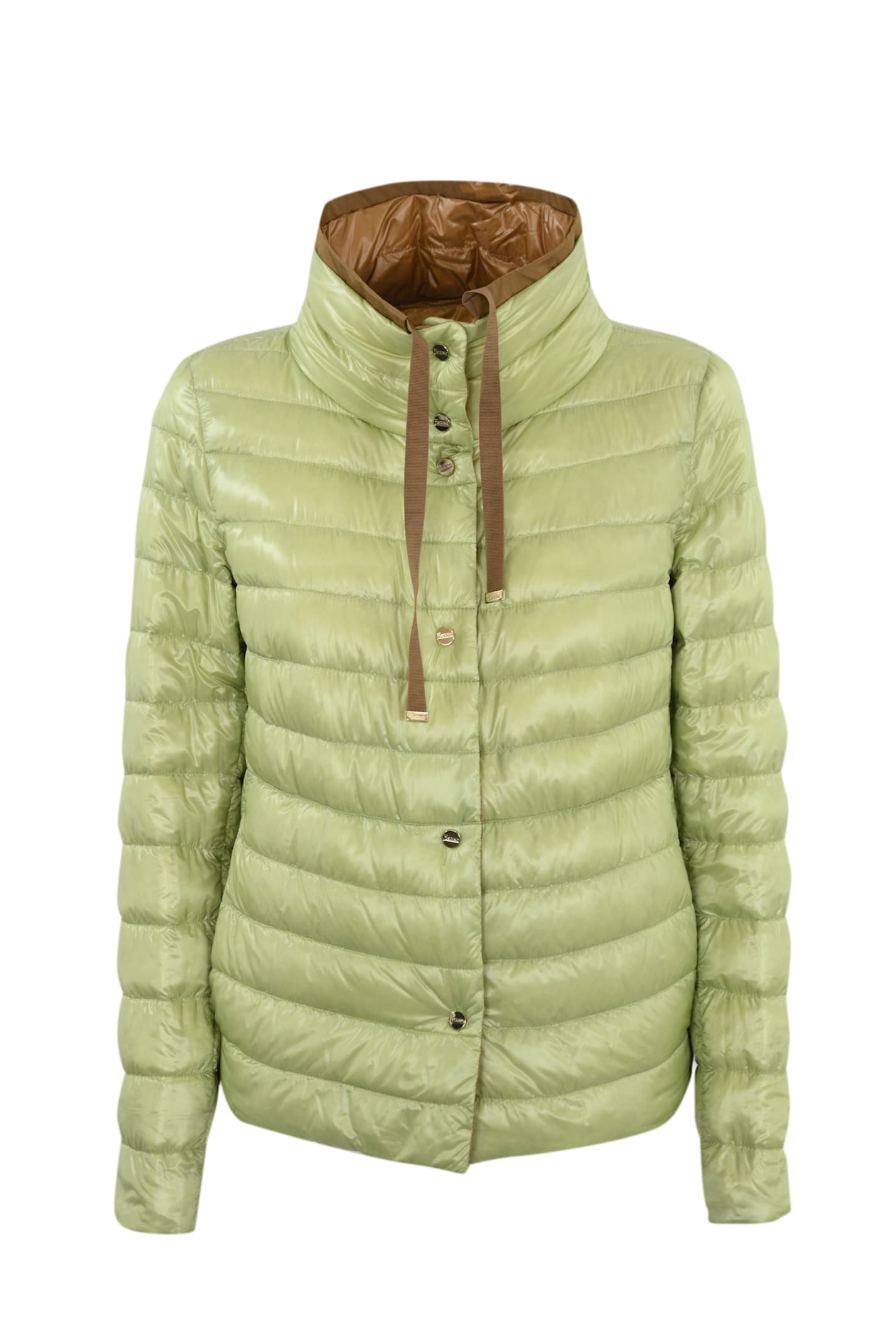 Herno Reversible Quilted Down Jacket In Cammello/verde Chiaro