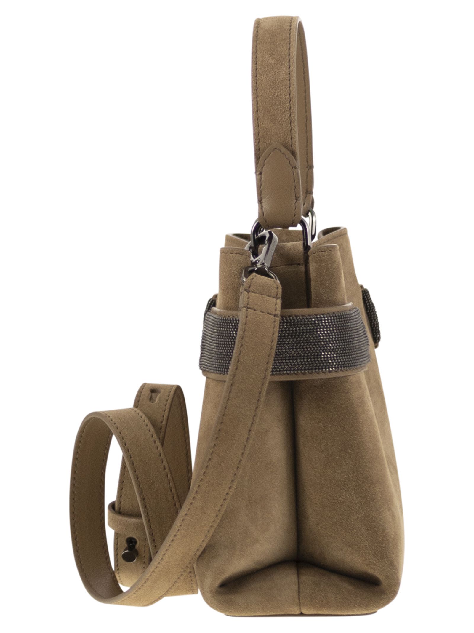 Brunello Cucinelli Essence Precious Bands Small Top-handle Bag In Hazelnut
