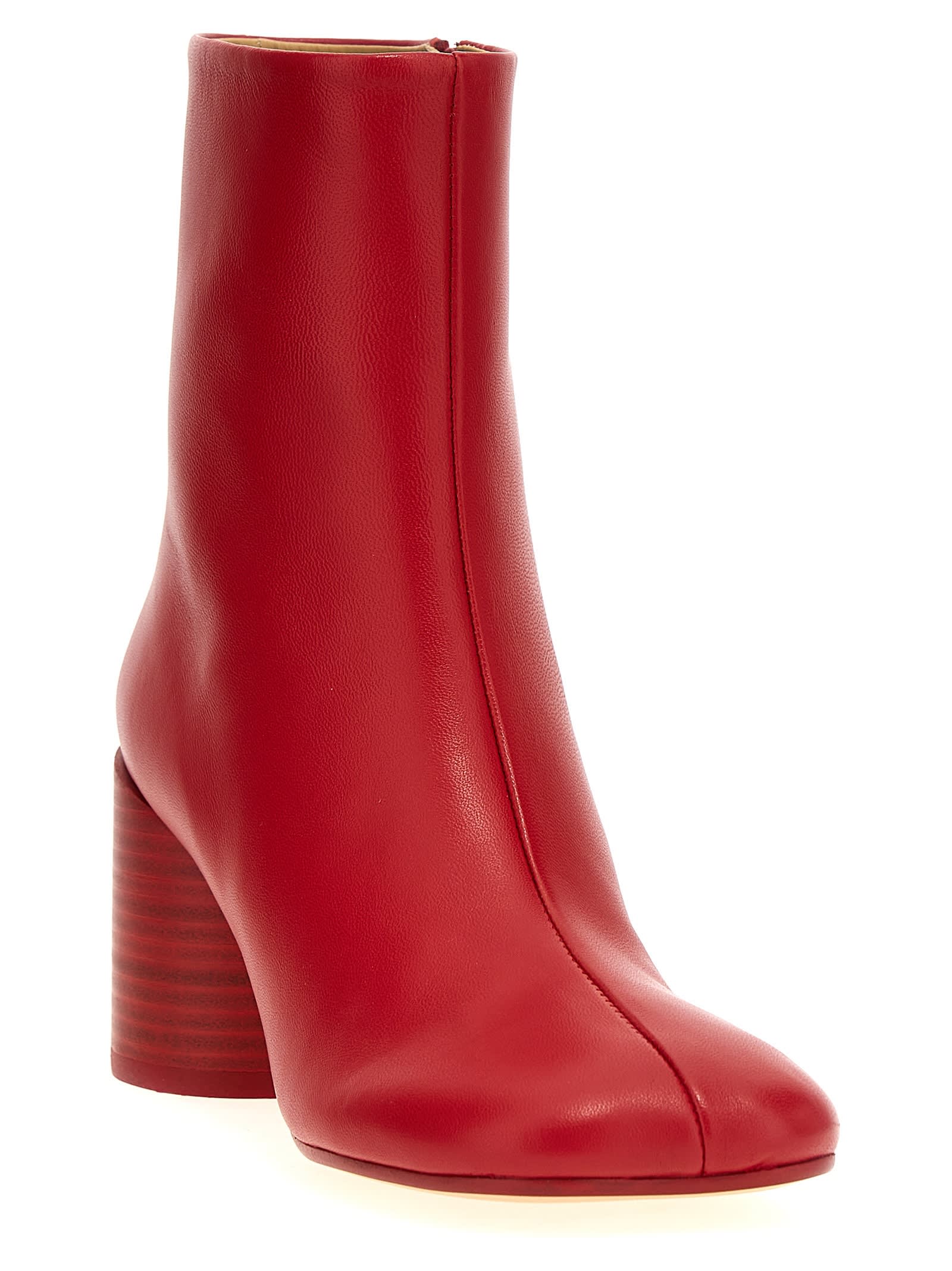 Shop Mm6 Maison Margiela Stitch-out Leather Ankle Boots In Red