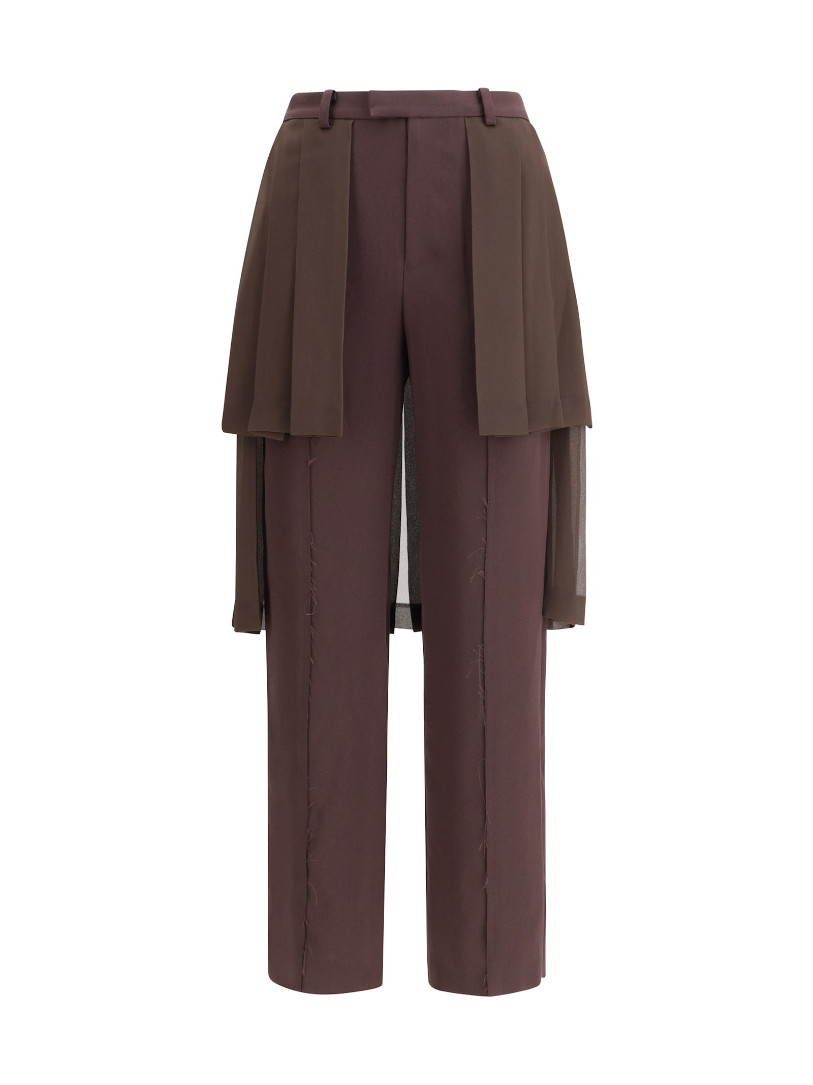 Undercover Pleated Georgette Overlay Straight Leg Pants In Brown