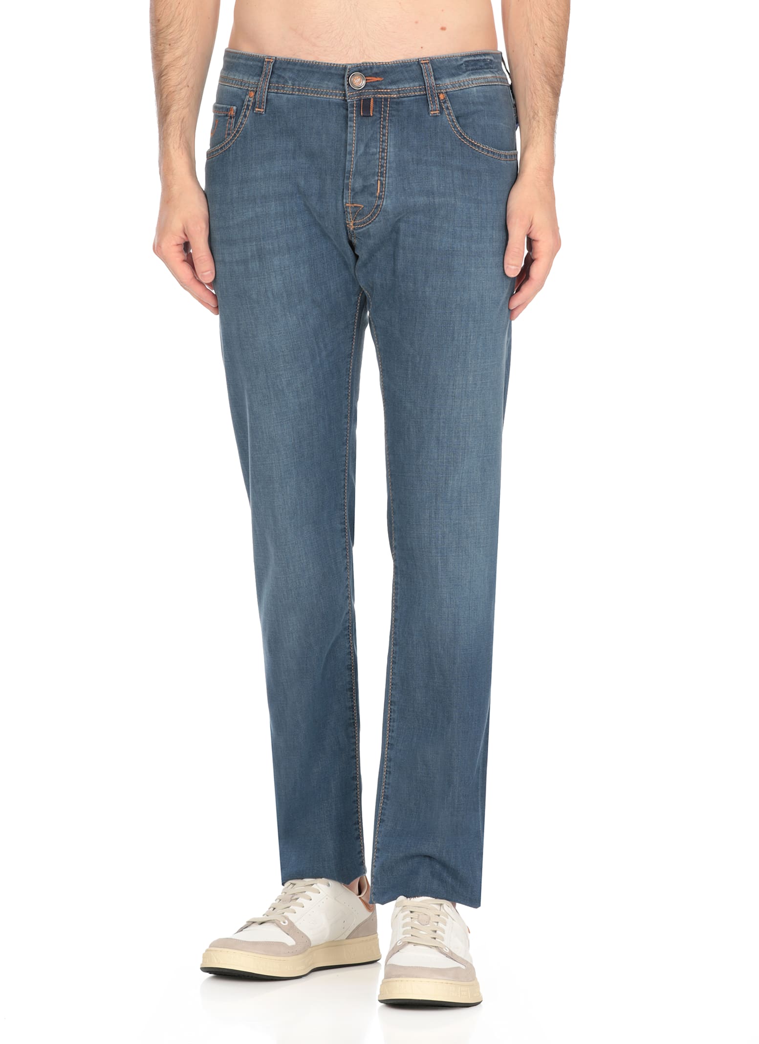 Jacob Cohen Blue Jeans With Logo Patch On The Back